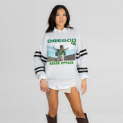 OREGON DUCKS OFF THE GRID STRIPE SLEEVE CREWNECK SWEATSHIRT