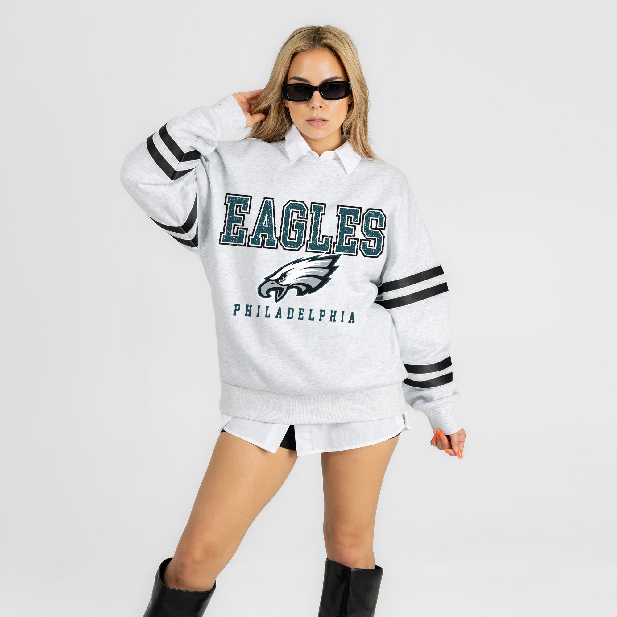 PHILADELPHIA EAGLES STADIUM STRIPES STRIPE SLEEVE CREWNECK SWEATSHIRT