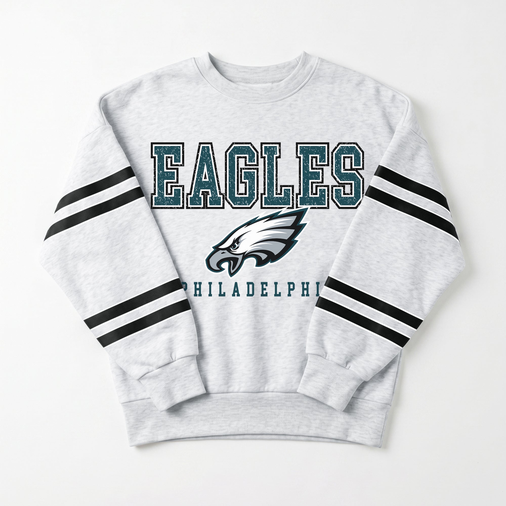 PHILADELPHIA EAGLES STADIUM STRIPES STRIPE SLEEVE CREWNECK SWEATSHIRT