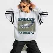 PHILADELPHIA EAGLES OFF THE GRID STRIPE SLEEVE CREWNECK SWEATSHIRT