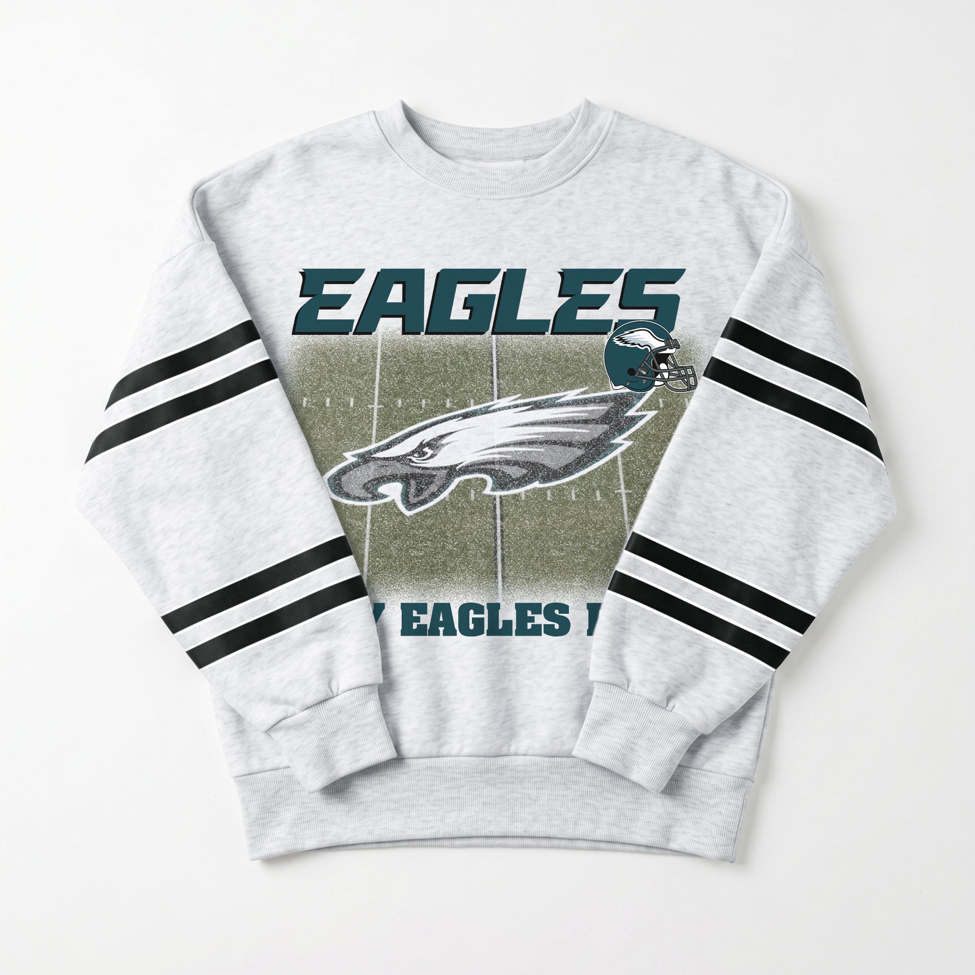 PHILADELPHIA EAGLES OFF THE GRID STRIPE SLEEVE CREWNECK SWEATSHIRT