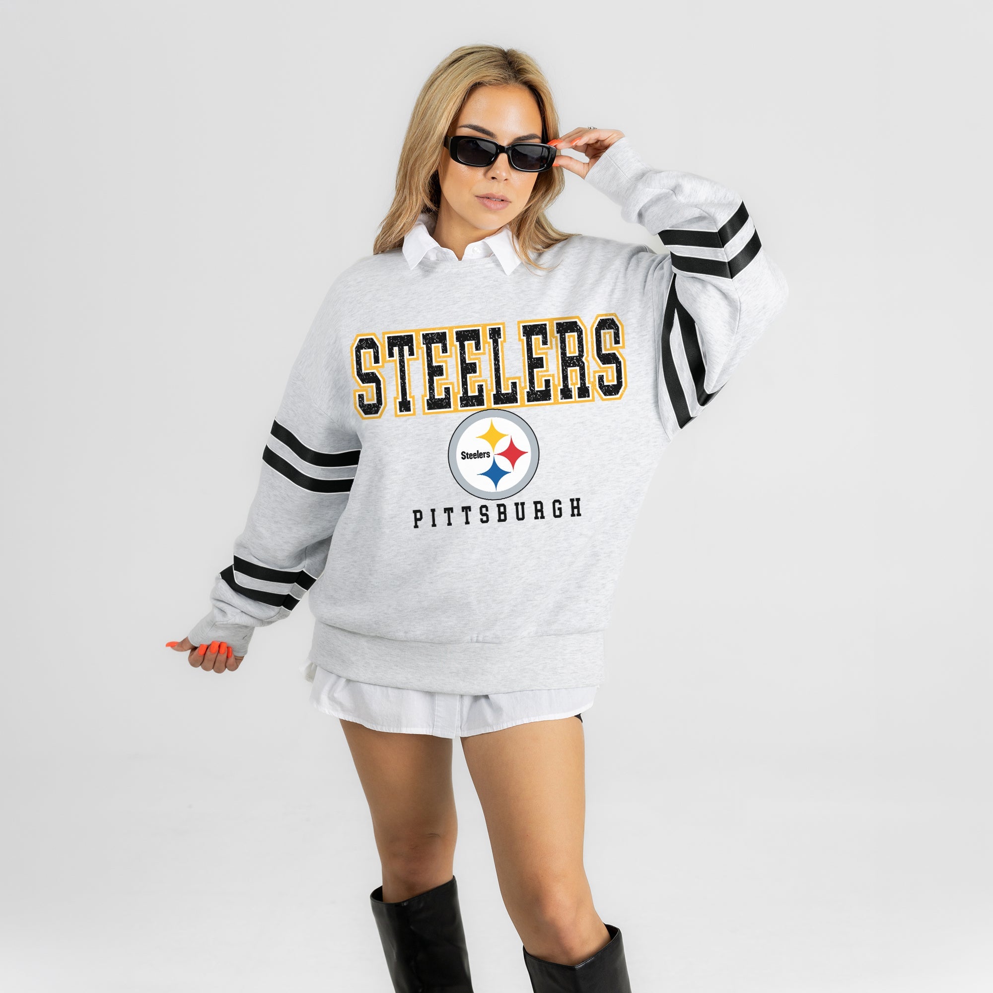 PITTSBURGH STEELERS STADIUM STRIPES STRIPE SLEEVE CREWNECK SWEATSHIRT