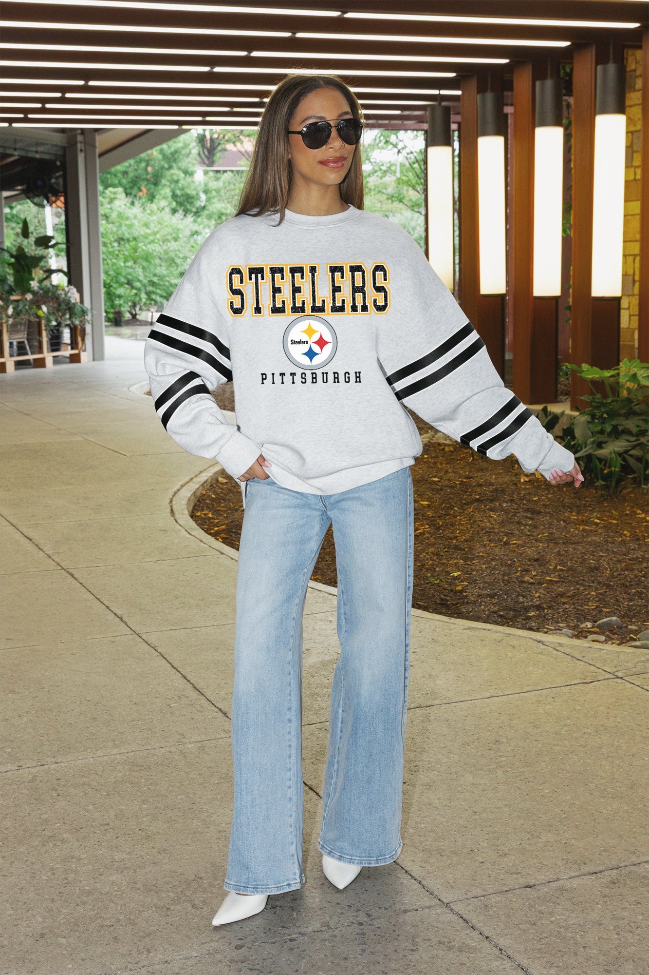 PITTSBURGH STEELERS STADIUM STRIPES STRIPE SLEEVE CREWNECK SWEATSHIRT