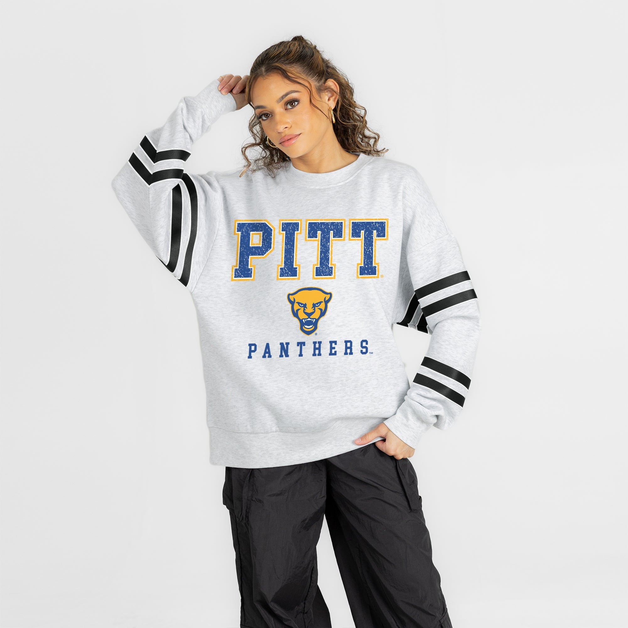 PITTSBURGH PANTHERS STADIUM STRIPES STRIPE SLEEVE CREWNECK SWEATSHIRT