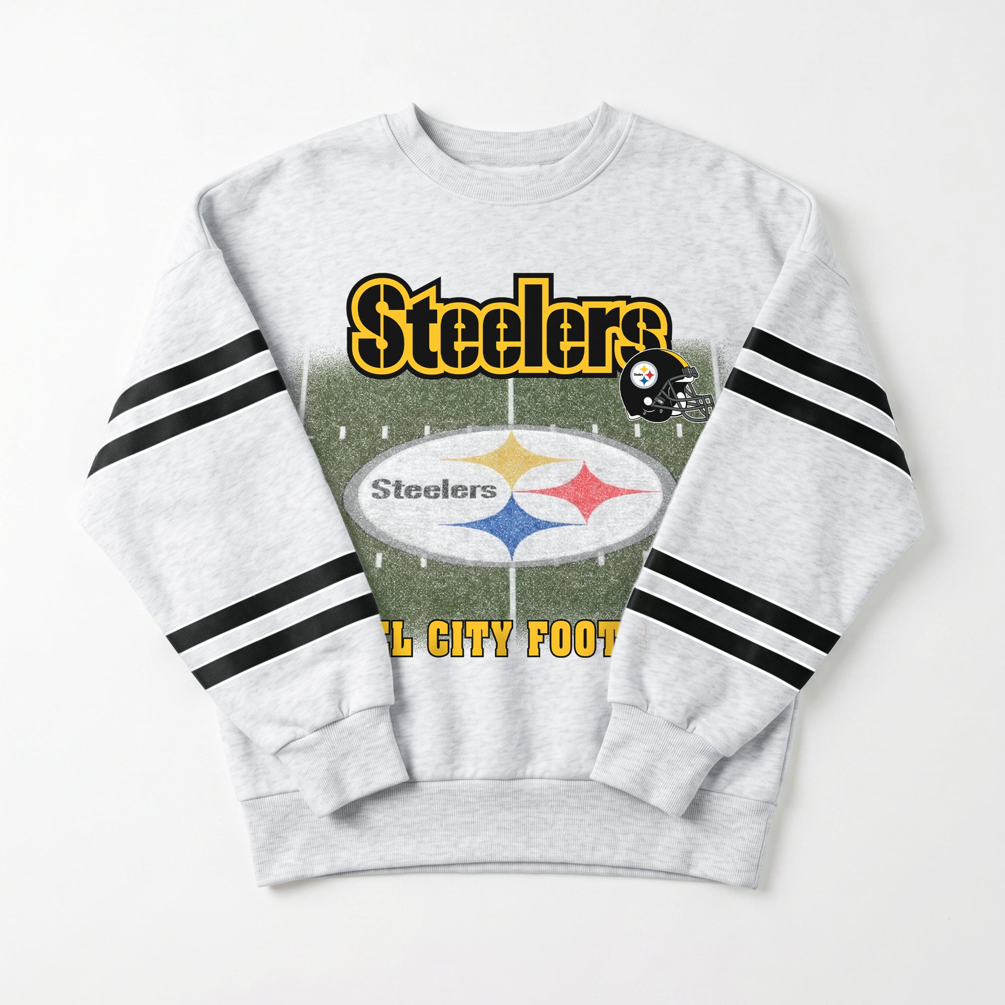 PITTSBURGH STEELERS OFF THE GRID STRIPE SLEEVE CREWNECK SWEATSHIRT