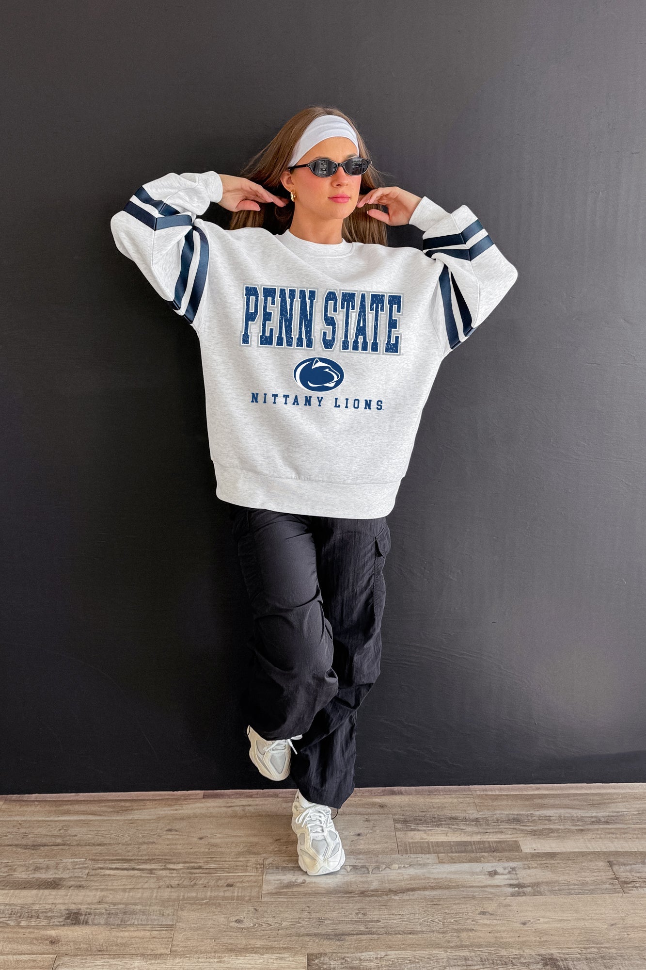 PENN STATE NITTANY LIONS STADIUM STRIPES STRIPE SLEEVE CREWNECK SWEATSHIRT