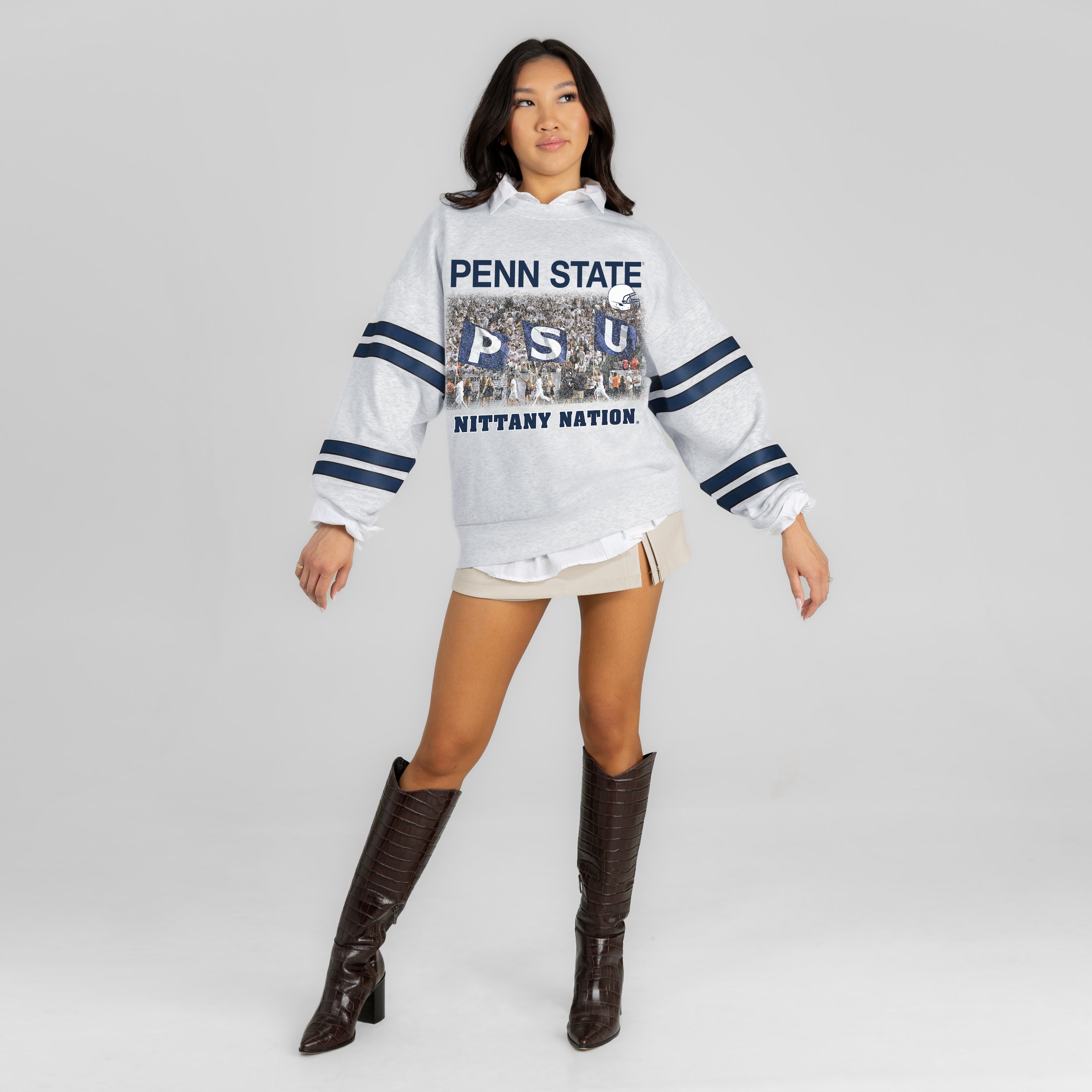 PENN STATE NITTANY LIONS OFF THE GRID STRIPE SLEEVE CREWNECK SWEATSHIRT