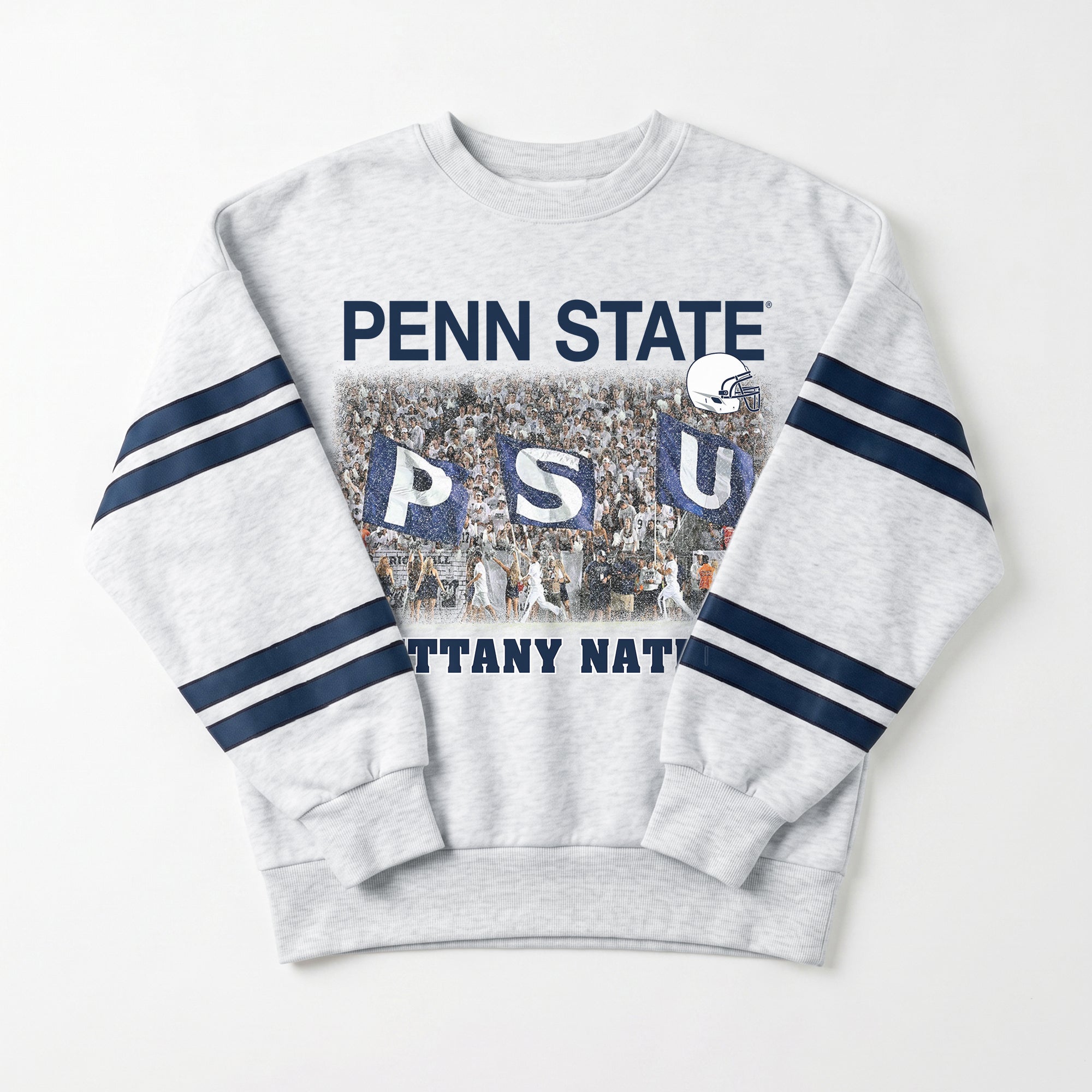 PENN STATE NITTANY LIONS OFF THE GRID STRIPE SLEEVE CREWNECK SWEATSHIRT