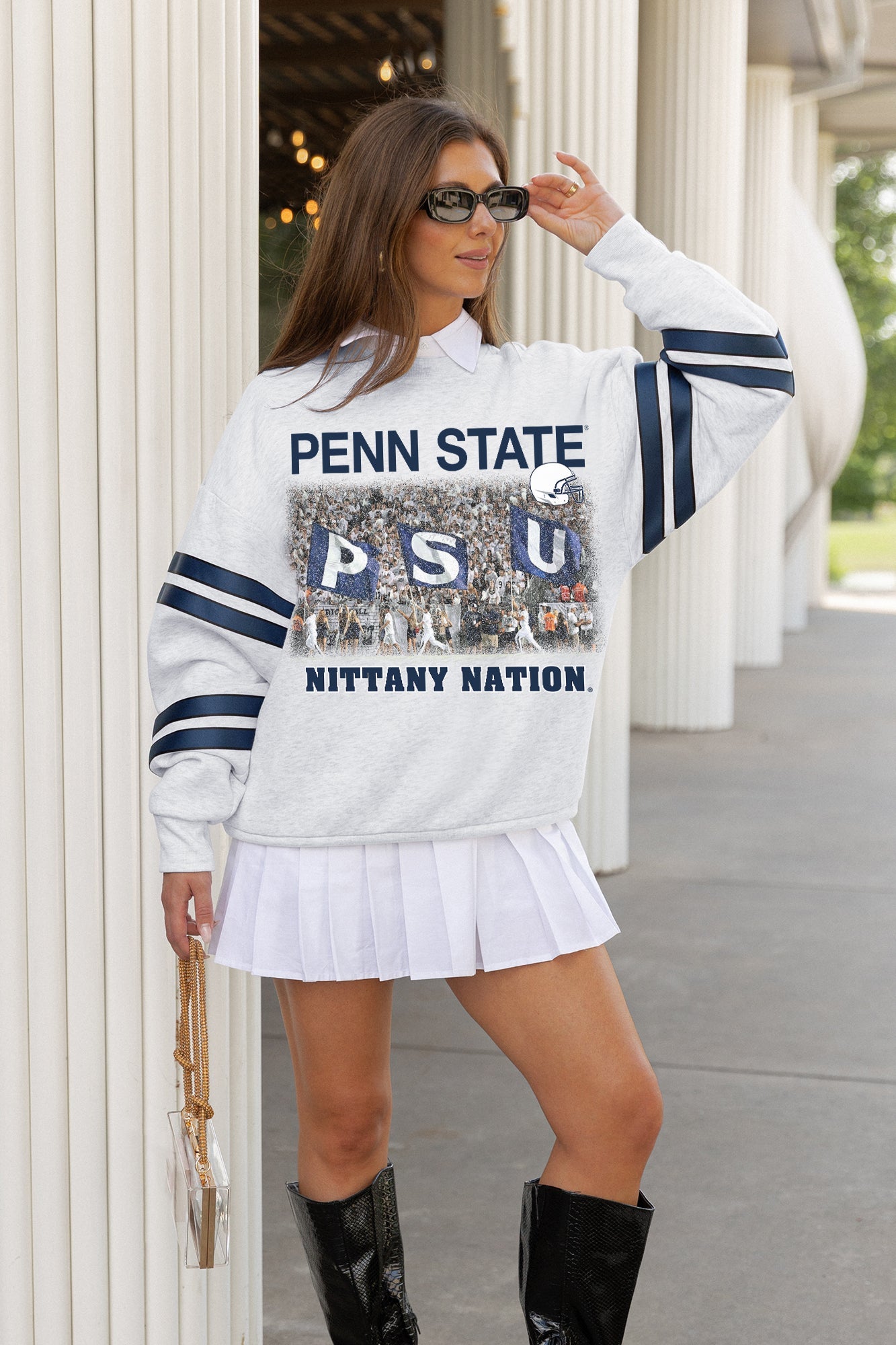 PENN STATE NITTANY LIONS OFF THE GRID STRIPE SLEEVE CREWNECK SWEATSHIRT