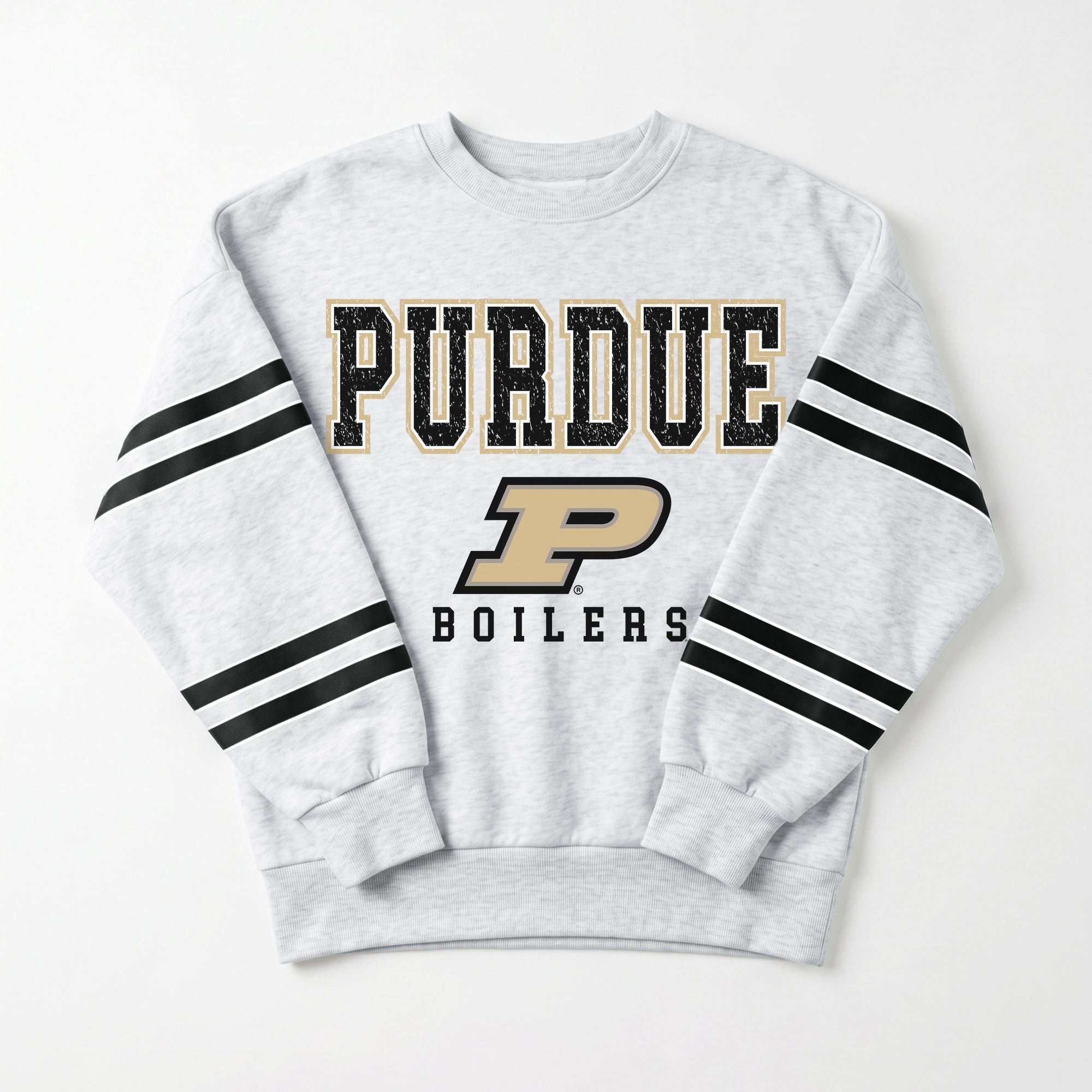 PURDUE BOILERMAKERS STADIUM STRIPES STRIPE SLEEVE CREWNECK SWEATSHIRT