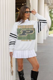 PURDUE BOILERMAKERS OFF THE GRID STRIPE SLEEVE CREWNECK SWEATSHIRT