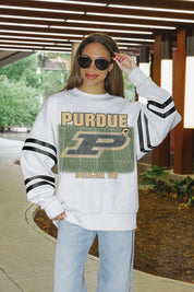 PURDUE BOILERMAKERS OFF THE GRID STRIPE SLEEVE CREWNECK SWEATSHIRT
