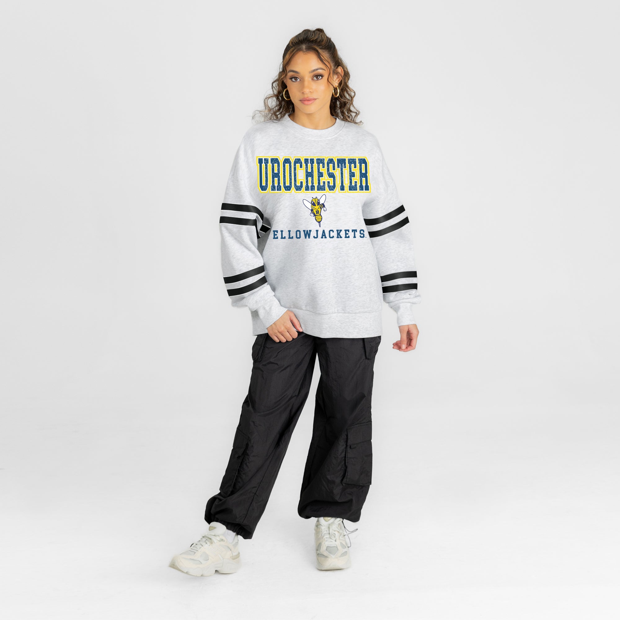 ROCHESTER YELLOWJACKETS STADIUM STRIPES STRIPE SLEEVE CREWNECK SWEATSHIRT