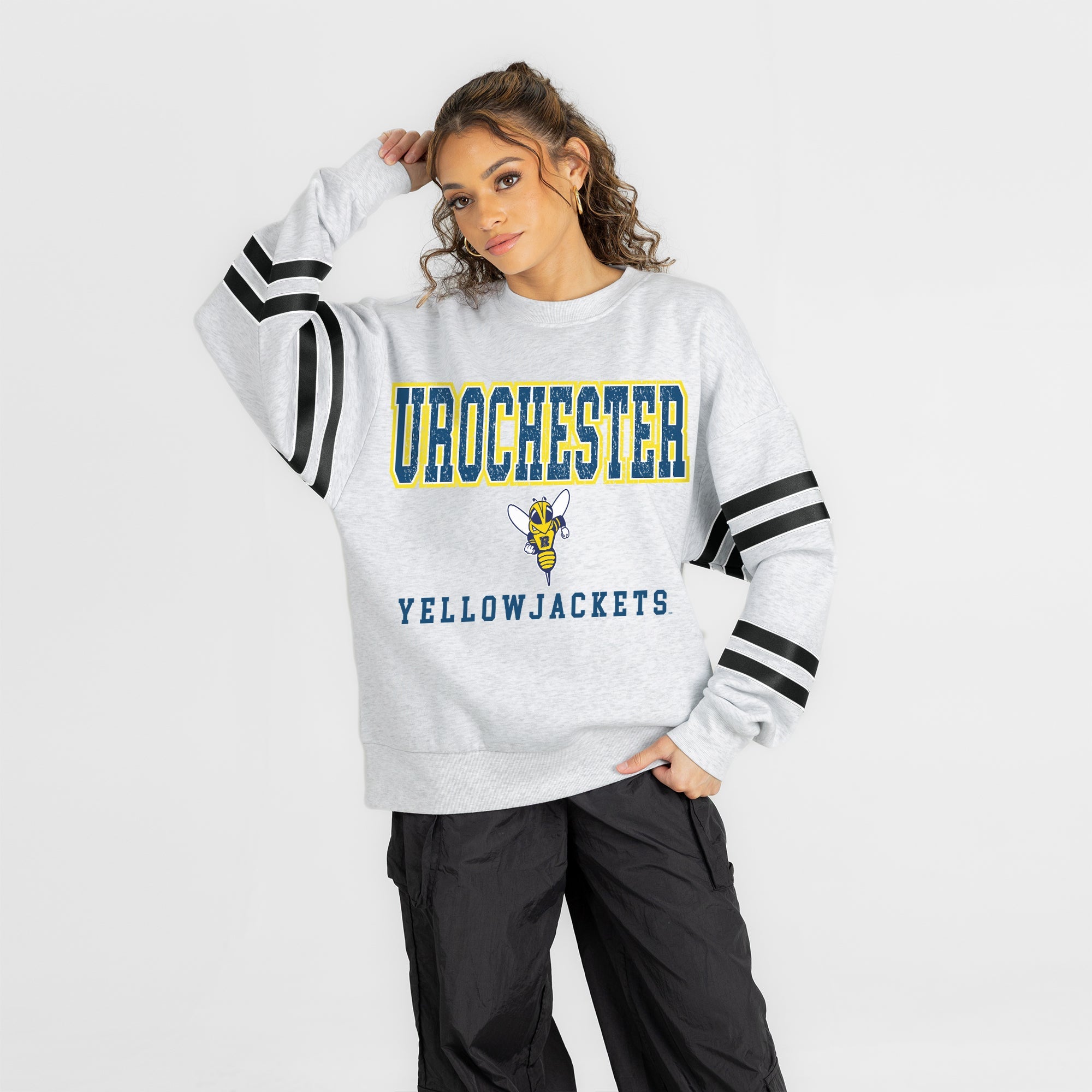 ROCHESTER YELLOWJACKETS STADIUM STRIPES STRIPE SLEEVE CREWNECK SWEATSHIRT