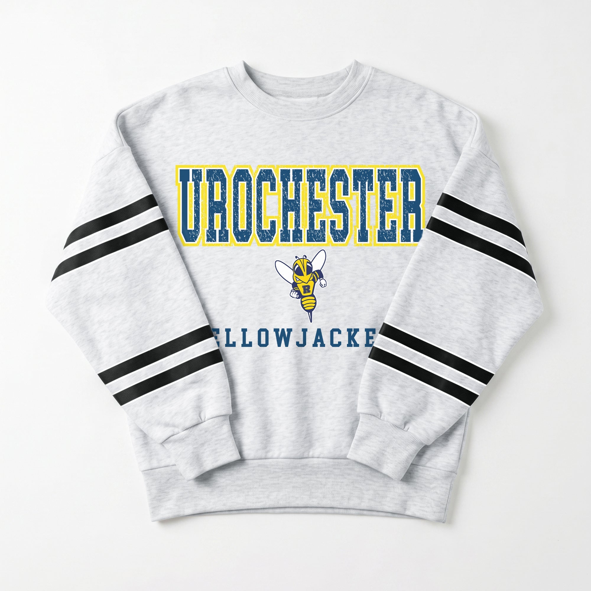 ROCHESTER YELLOWJACKETS STADIUM STRIPES STRIPE SLEEVE CREWNECK SWEATSHIRT