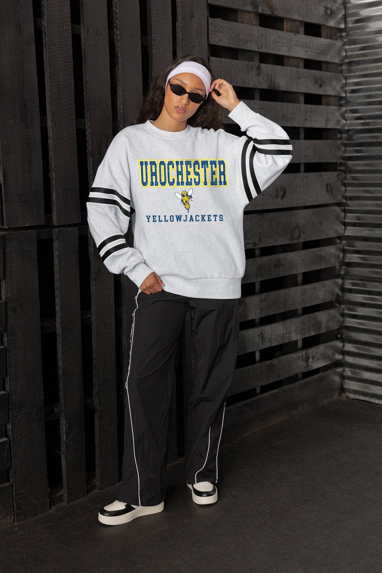 ROCHESTER YELLOWJACKETS STADIUM STRIPES STRIPE SLEEVE CREWNECK SWEATSHIRT