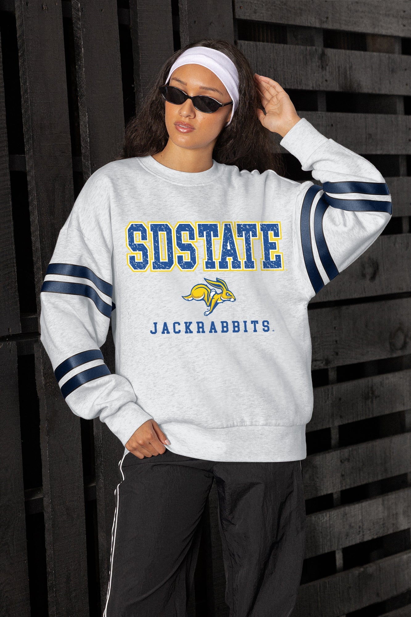 SOUTH DAKOTA STATE JACKRABBITS STADIUM STRIPES STRIPE SLEEVE CREWNECK SWEATSHIRT