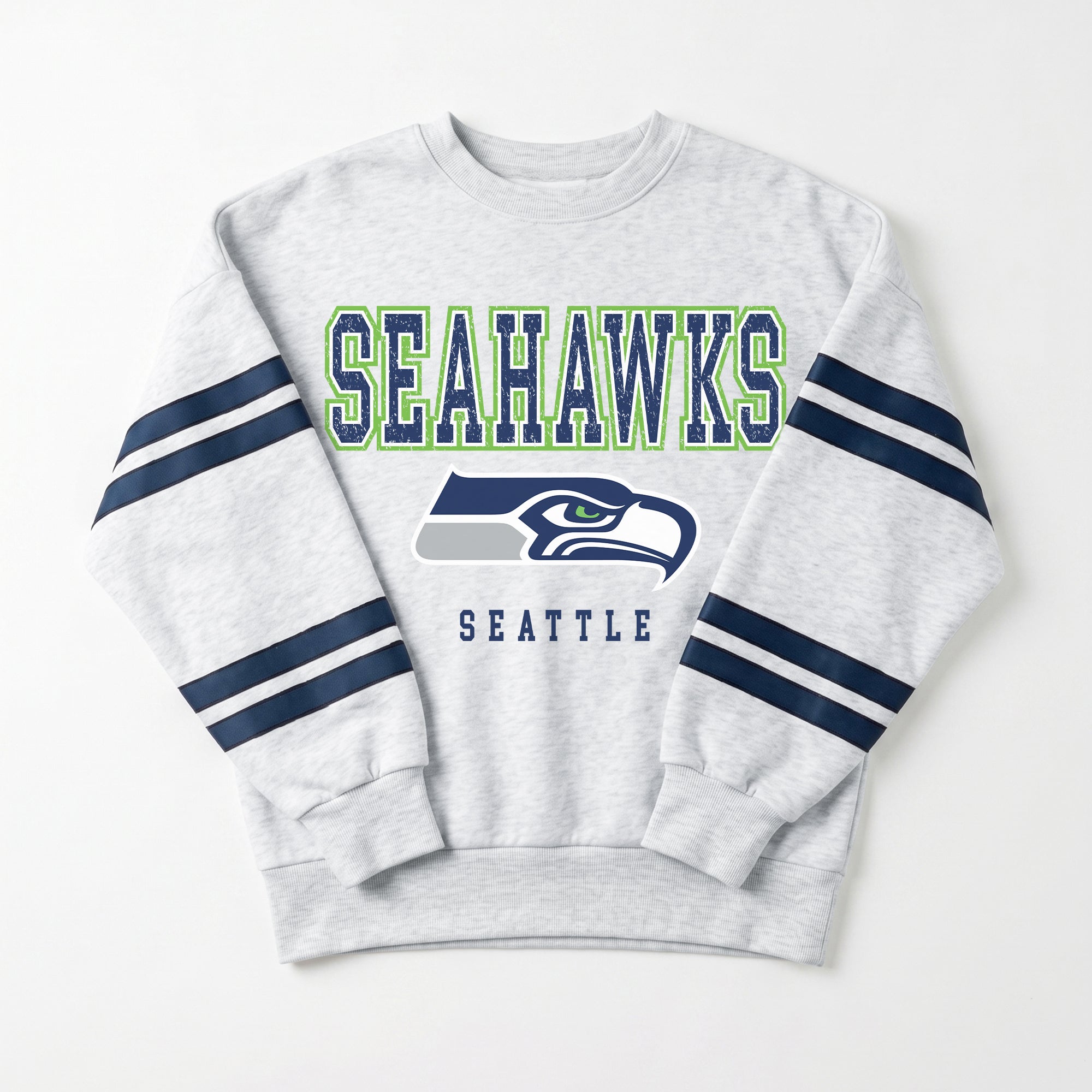 SEATTLE SEAHAWKS STADIUM STRIPES STRIPE SLEEVE CREWNECK SWEATSHIRT