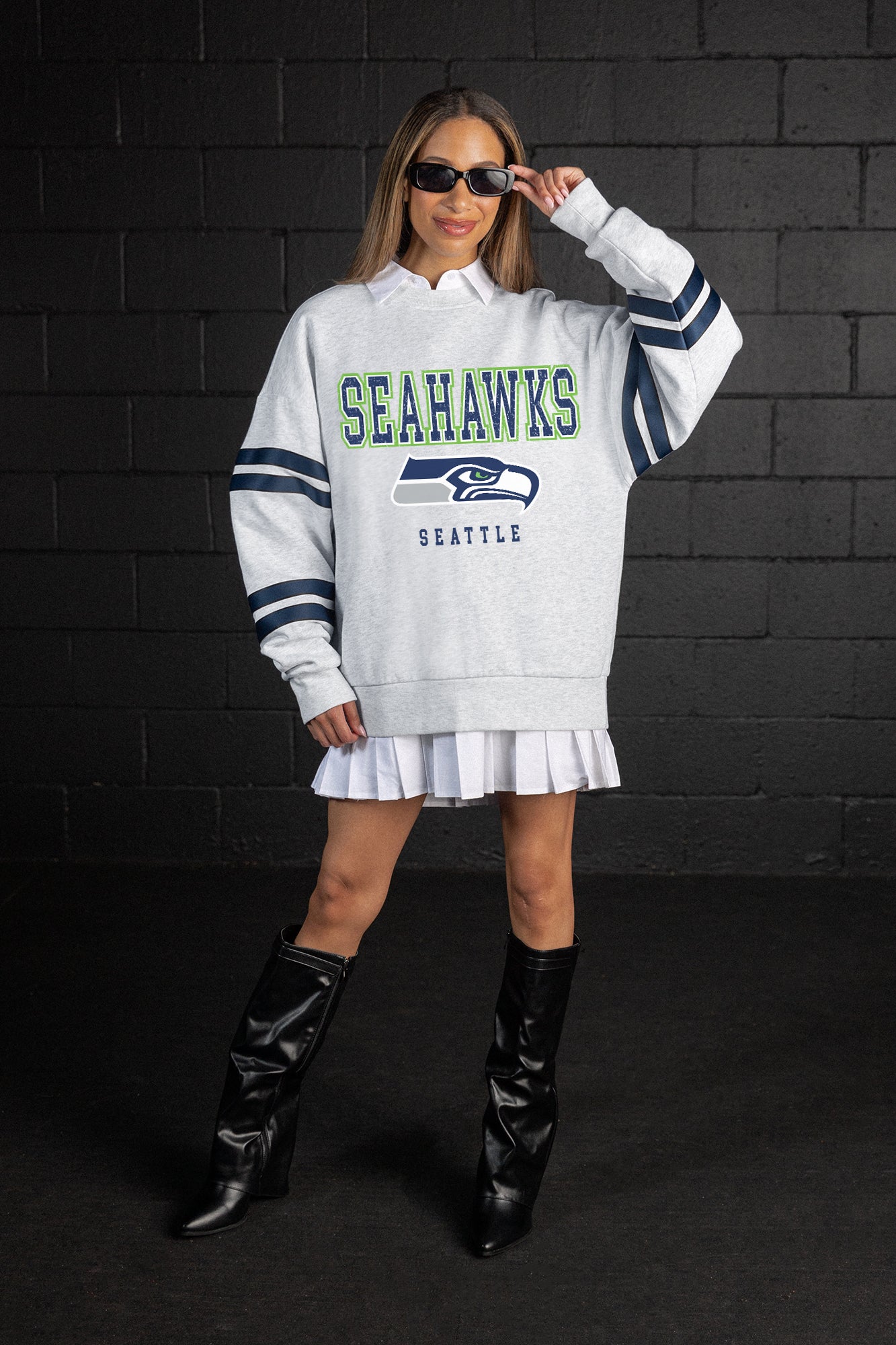 SEATTLE SEAHAWKS STADIUM STRIPES STRIPE SLEEVE CREWNECK SWEATSHIRT