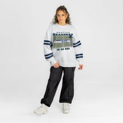 SEATTLE SEAHAWKS OFF THE GRID STRIPE SLEEVE CREWNECK SWEATSHIRT