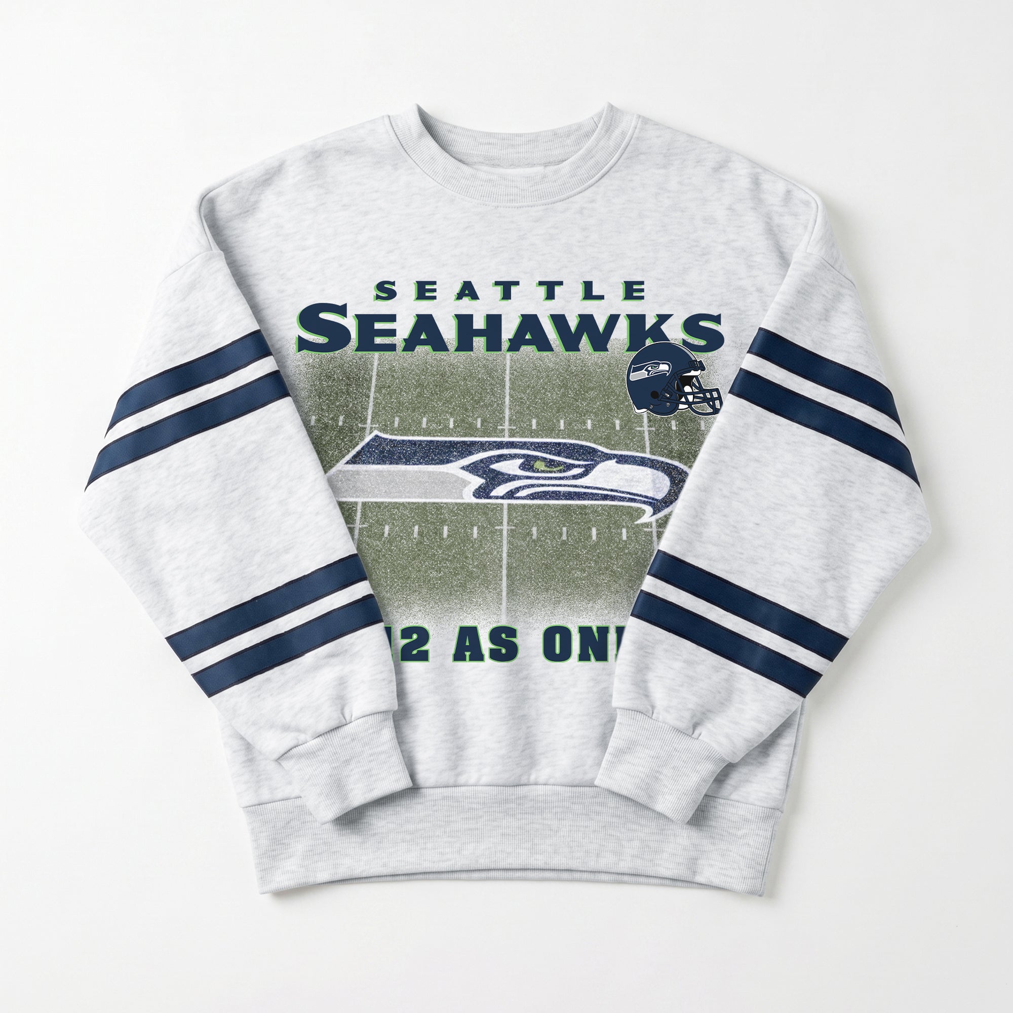 SEATTLE SEAHAWKS OFF THE GRID STRIPE SLEEVE CREWNECK SWEATSHIRT