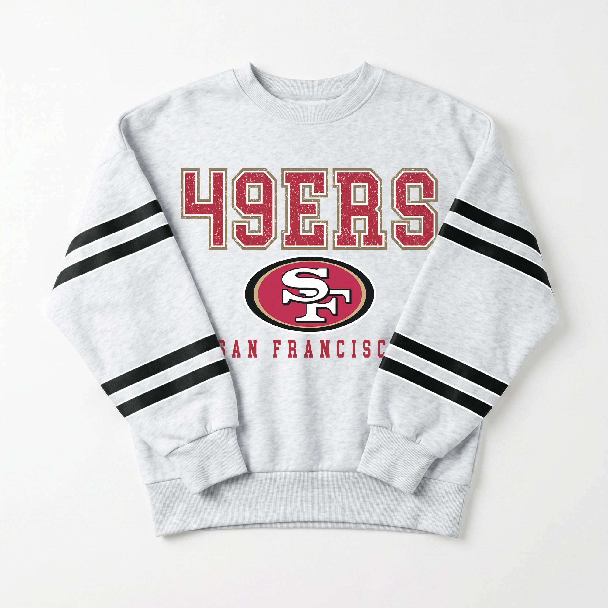 SAN FRANCISCO 49ERS STADIUM STRIPES STRIPE SLEEVE CREWNECK SWEATSHIRT