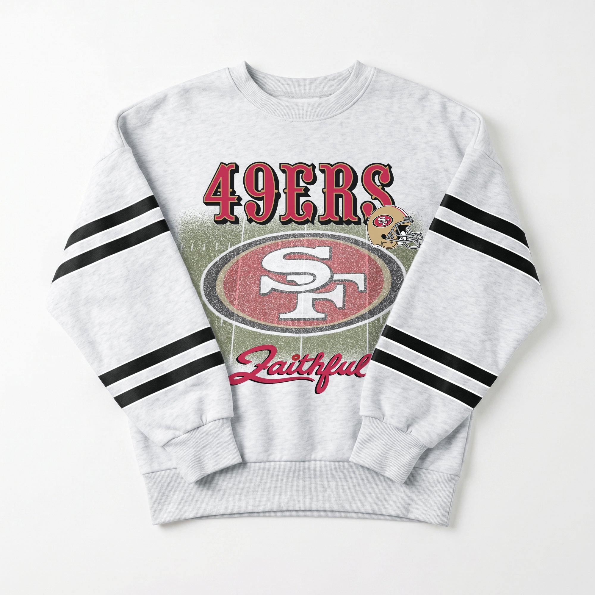 SAN FRANCISCO 49ERS OFF THE GRID STRIPE SLEEVE CREWNECK SWEATSHIRT