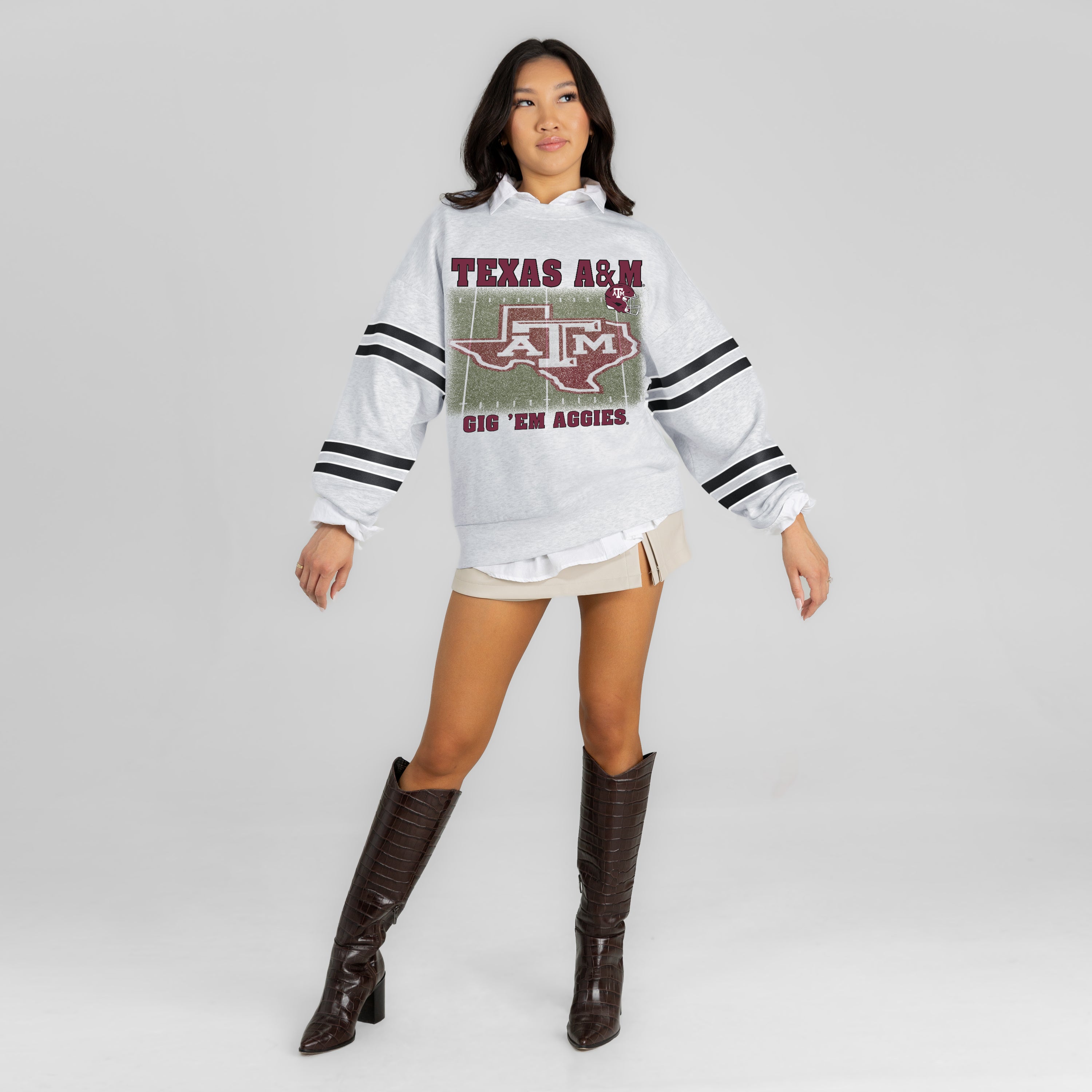 TEXAS A&M AGGIES OFF THE GRID STRIPE SLEEVE CREWNECK SWEATSHIRT