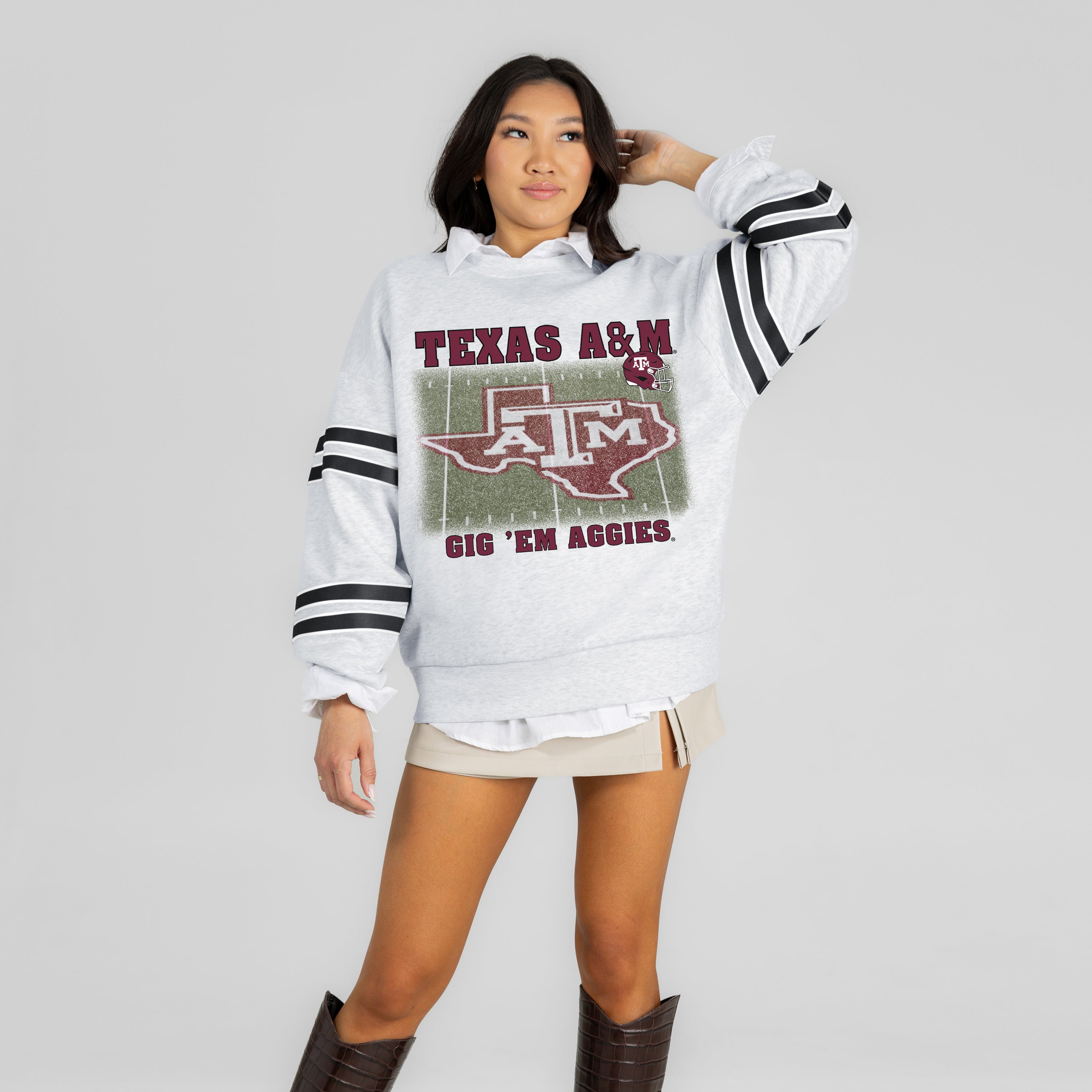 TEXAS A&M AGGIES OFF THE GRID STRIPE SLEEVE CREWNECK SWEATSHIRT