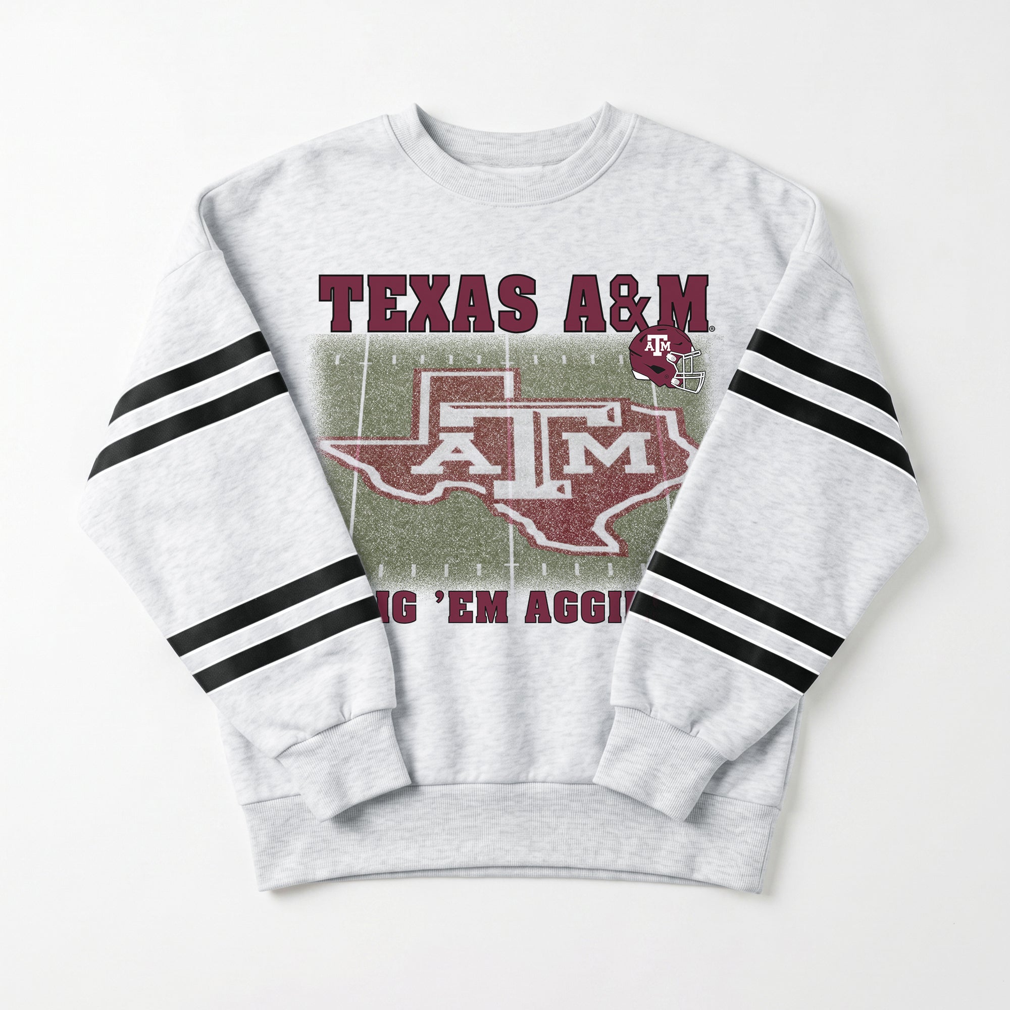 TEXAS A&M AGGIES OFF THE GRID STRIPE SLEEVE CREWNECK SWEATSHIRT