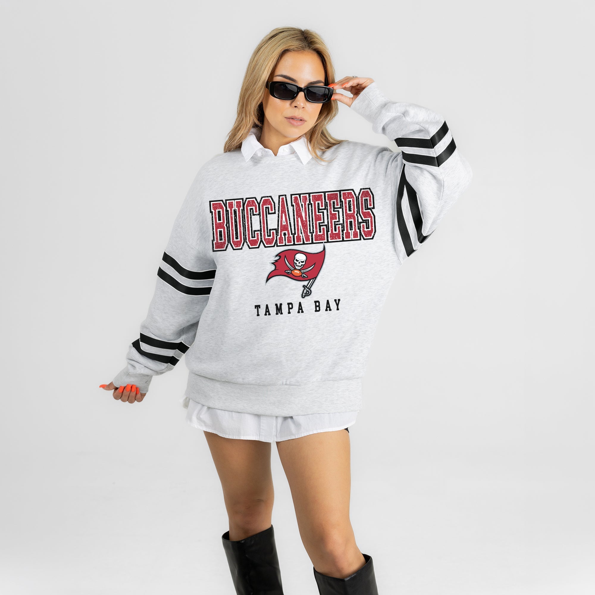TAMPA BAY BUCCANEERS STADIUM STRIPES STRIPE SLEEVE CREWNECK SWEATSHIRT