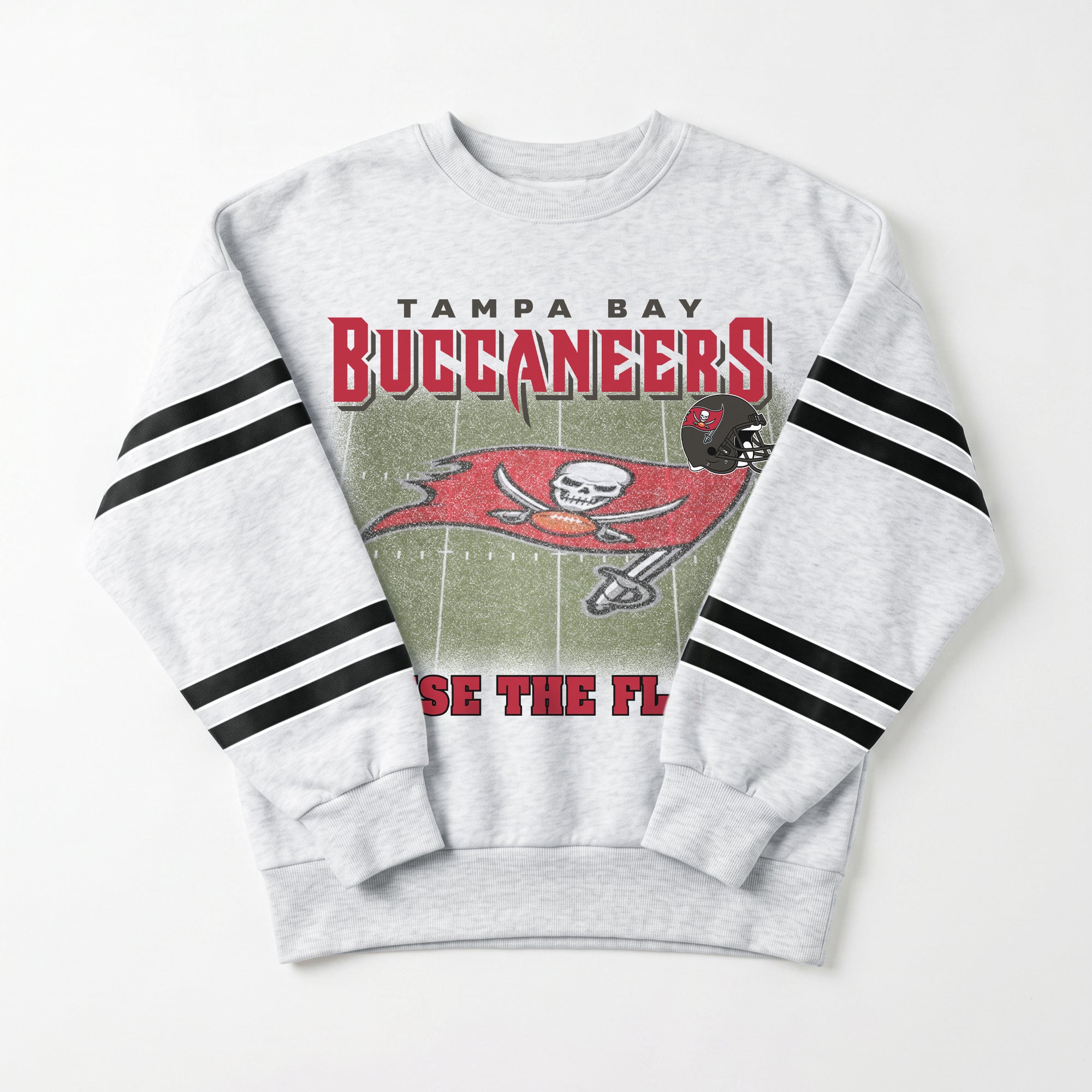 TAMPA BAY BUCCANEERS OFF THE GRID STRIPE SLEEVE CREWNECK SWEATSHIRT