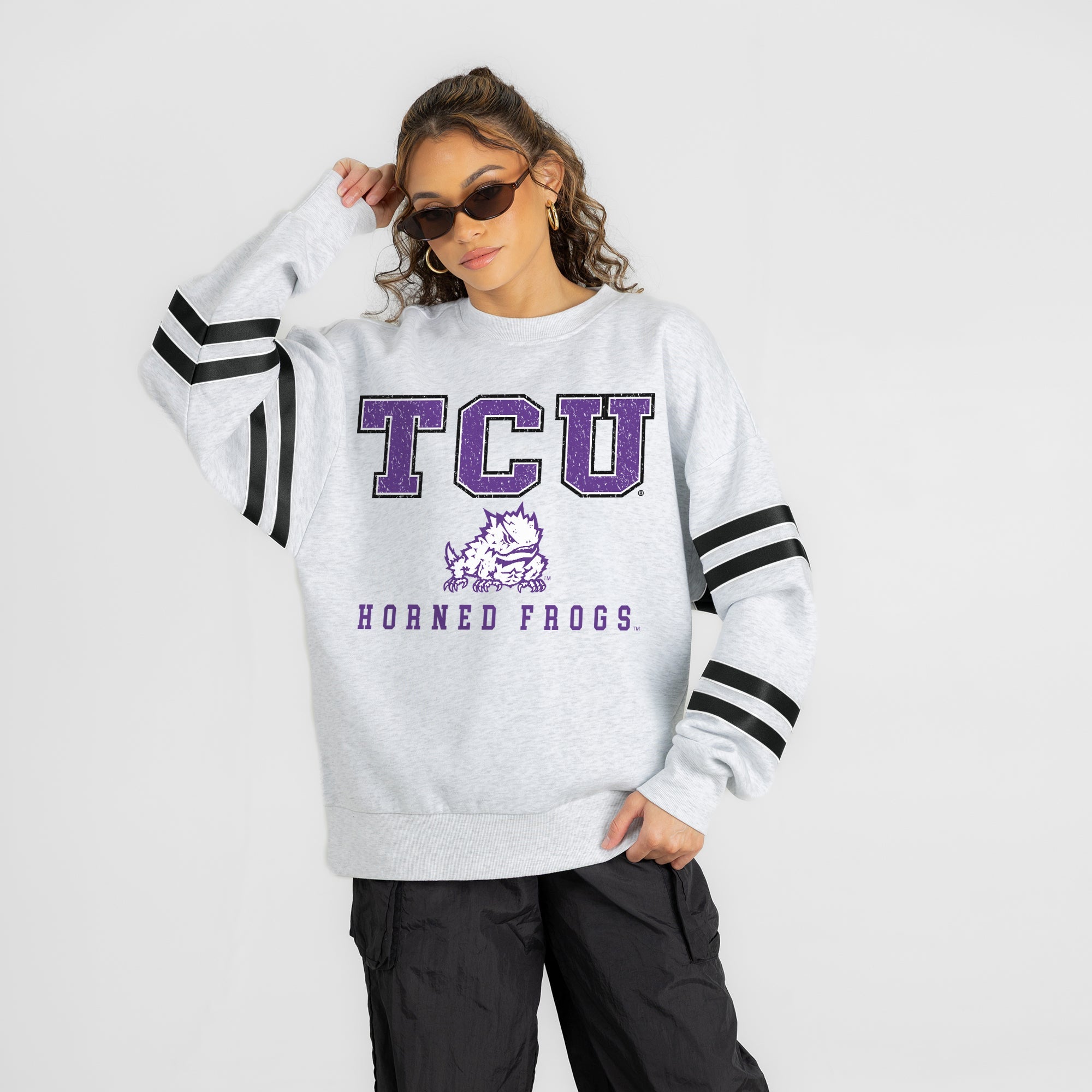 TCU HORNED FROGS STADIUM STRIPES STRIPE SLEEVE CREWNECK SWEATSHIRT