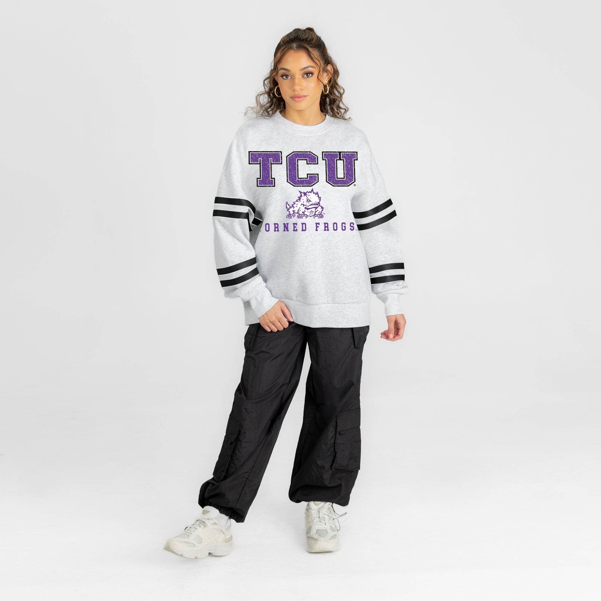 TCU HORNED FROGS STADIUM STRIPES STRIPE SLEEVE CREWNECK SWEATSHIRT