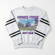 TCU HORNED FROGS OFF THE GRID STRIPE SLEEVE CREWNECK SWEATSHIRT