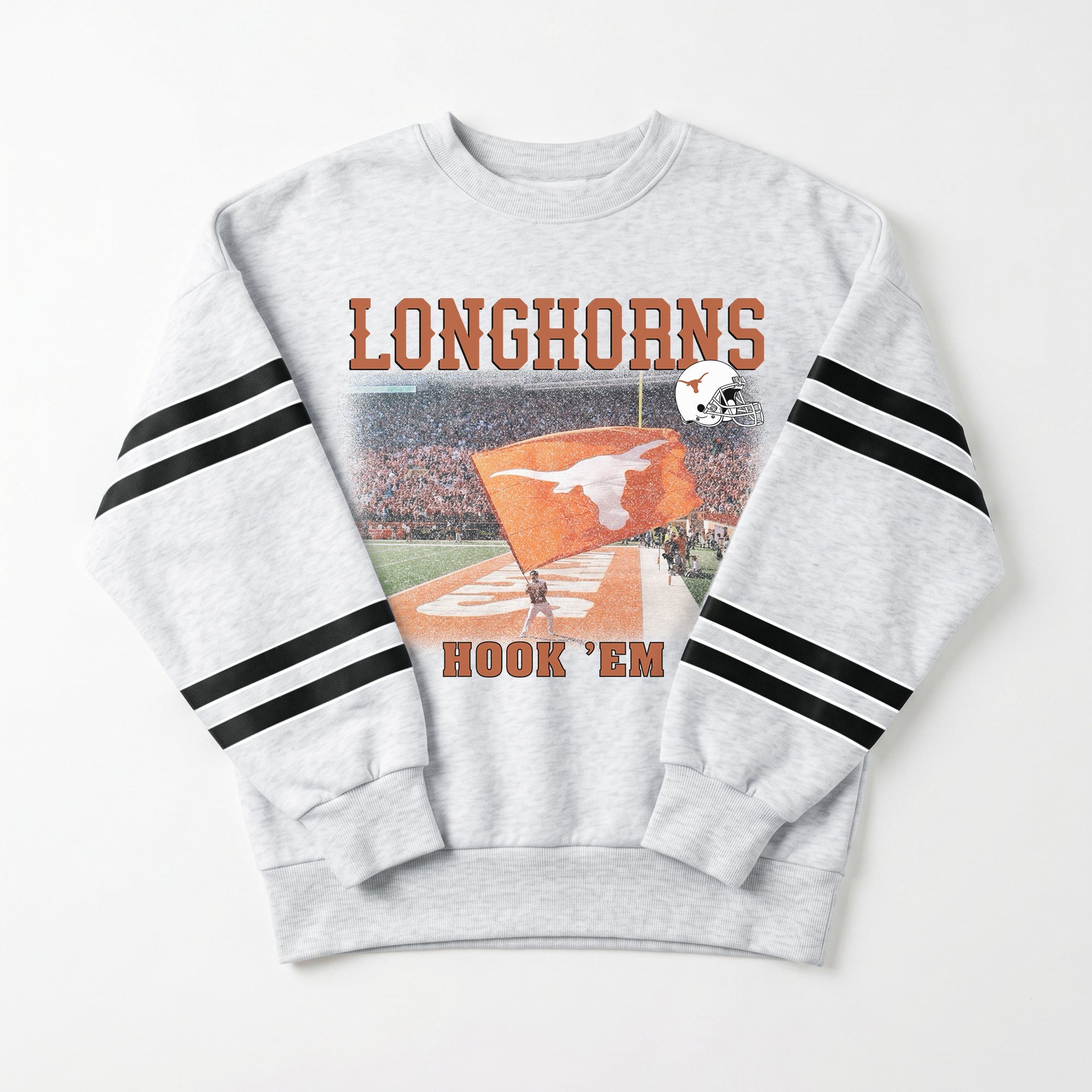 TEXAS LONGHORNS OFF THE GRID STRIPE SLEEVE CREWNECK SWEATSHIRT