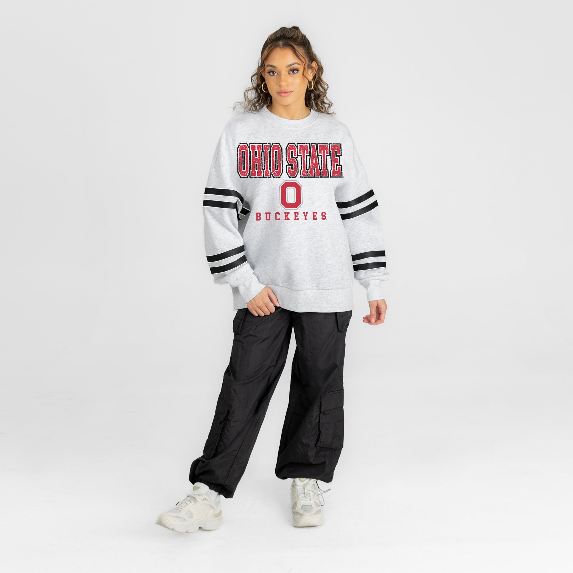 OHIO STATE BUCKEYES STADIUM STRIPES STRIPE SLEEVE CREWNECK SWEATSHIRT