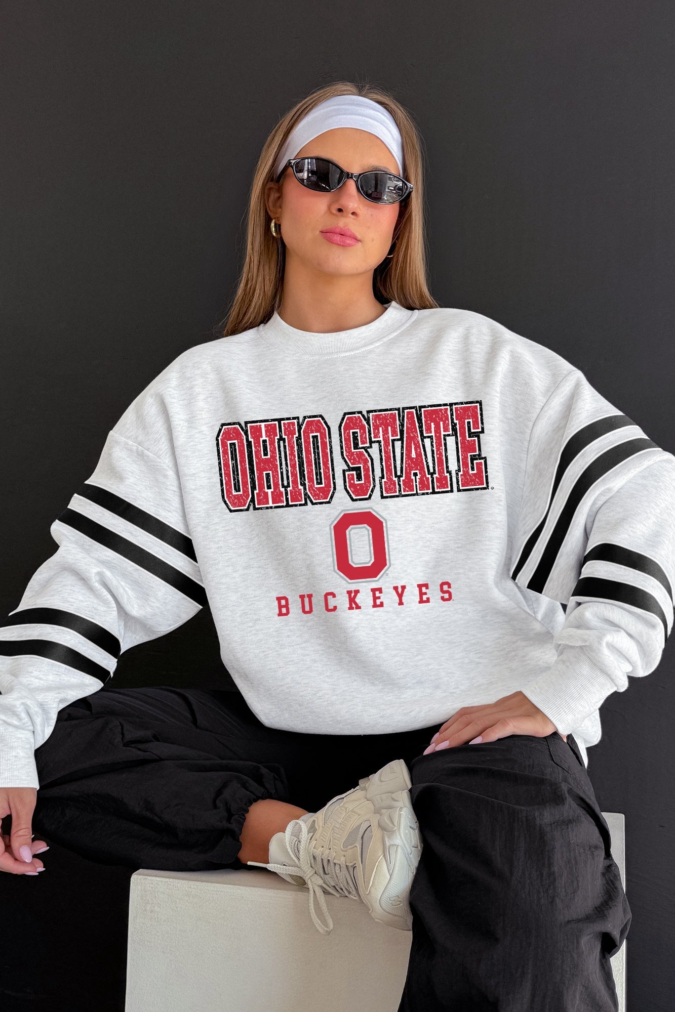 OHIO STATE BUCKEYES STADIUM STRIPES STRIPE SLEEVE CREWNECK SWEATSHIRT