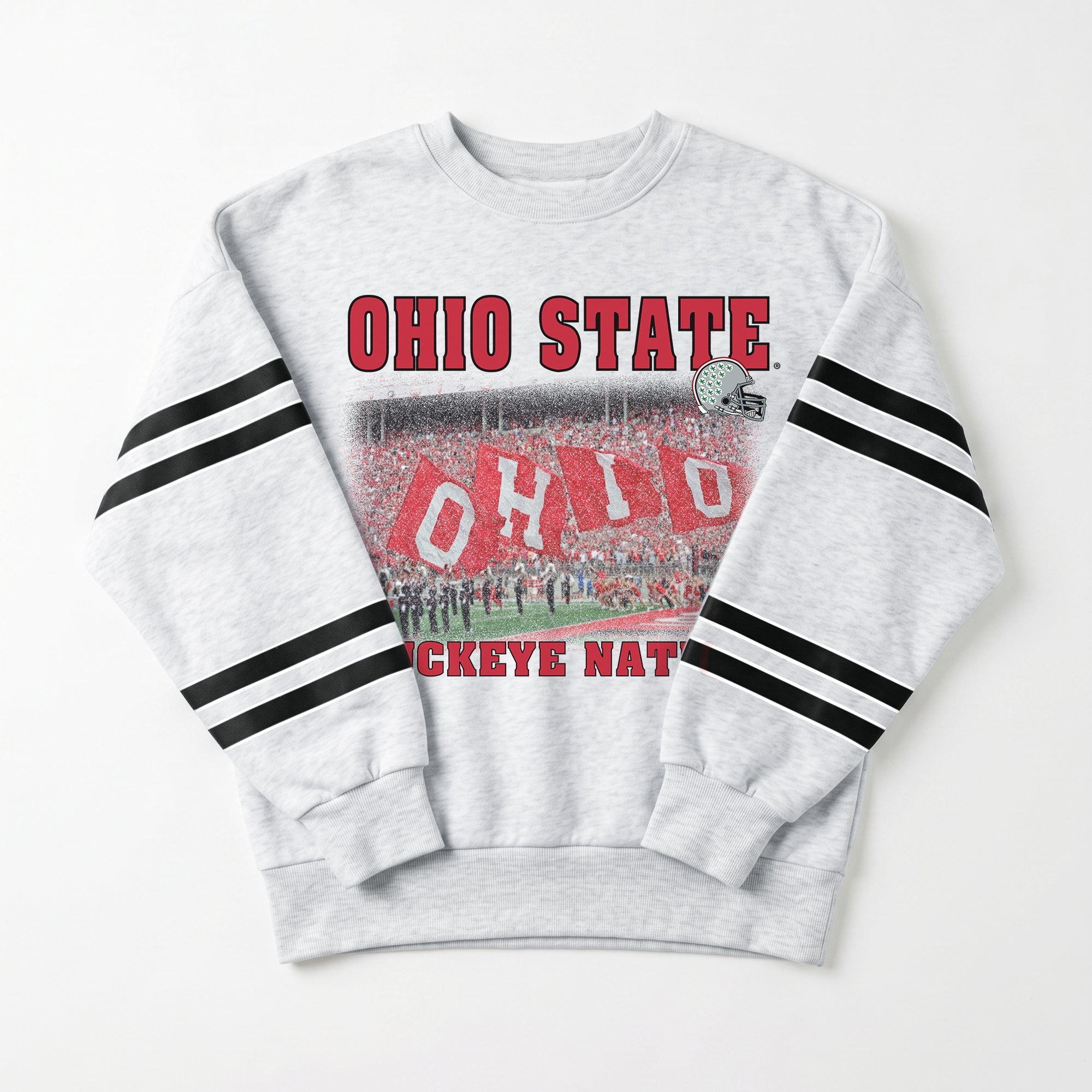 OHIO STATE BUCKEYES OFF THE GRID STRIPE SLEEVE CREWNECK SWEATSHIRT