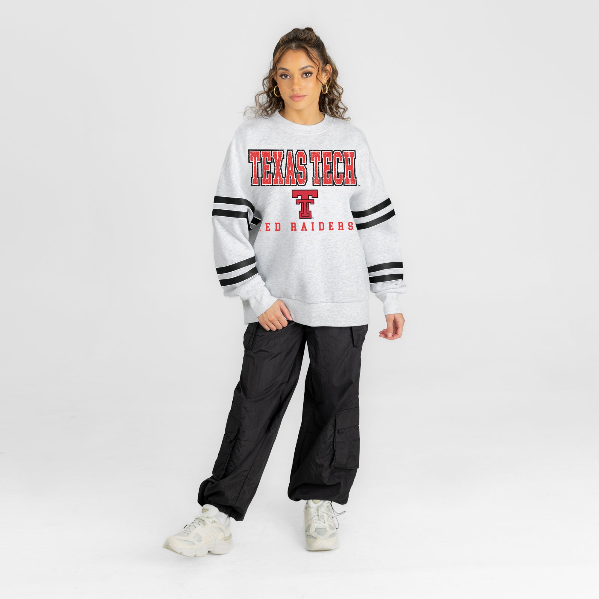 TEXAS TECH RED RAIDERS STADIUM STRIPES STRIPE SLEEVE CREWNECK SWEATSHIRT