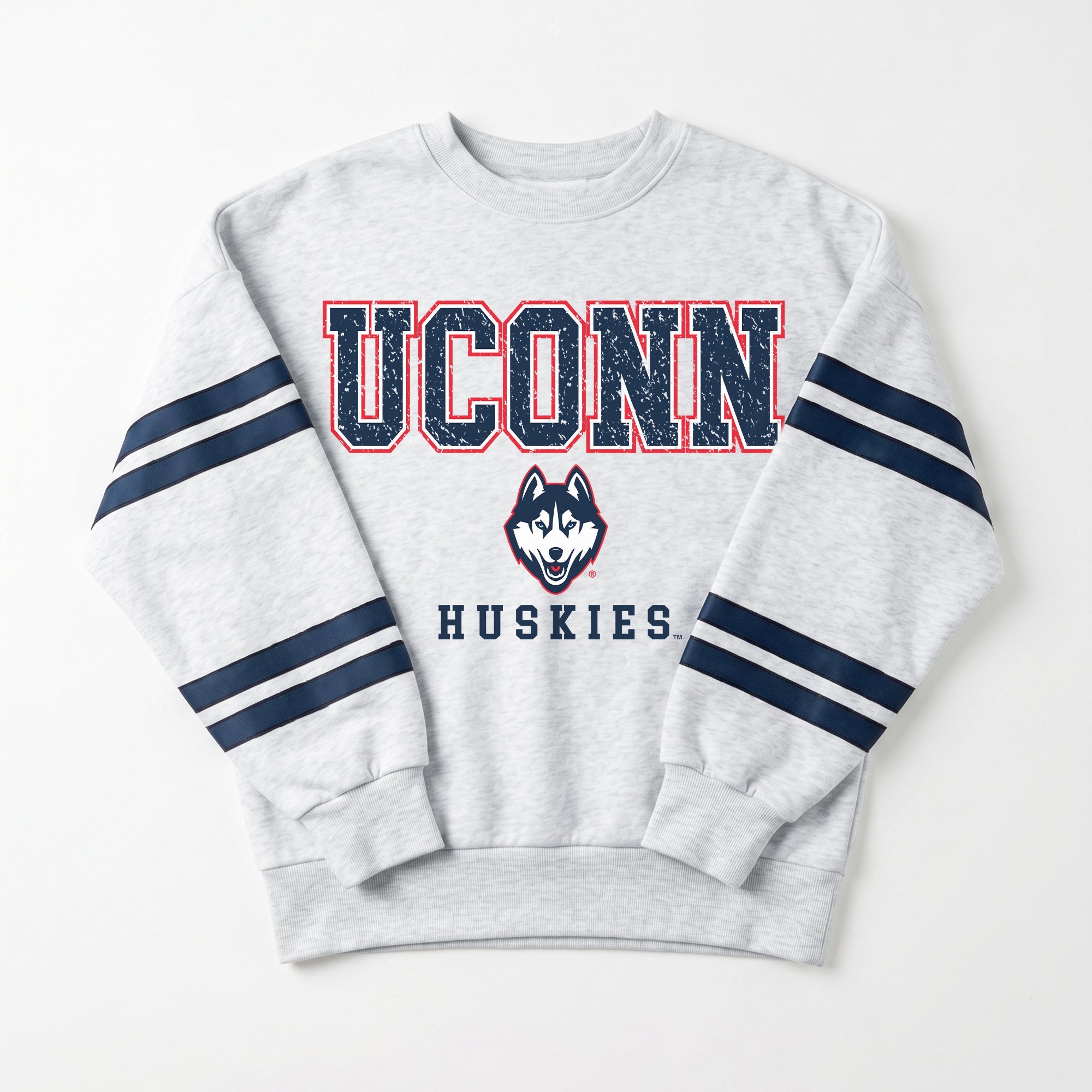 UCONN HUSKIES STADIUM STRIPES STRIPE SLEEVE CREWNECK SWEATSHIRT