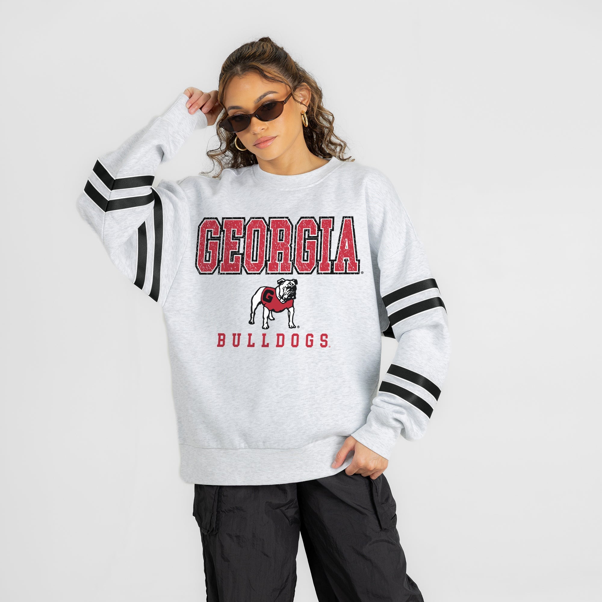 GEORGIA BULLDOGS STADIUM STRIPES STRIPE SLEEVE CREWNECK SWEATSHIRT