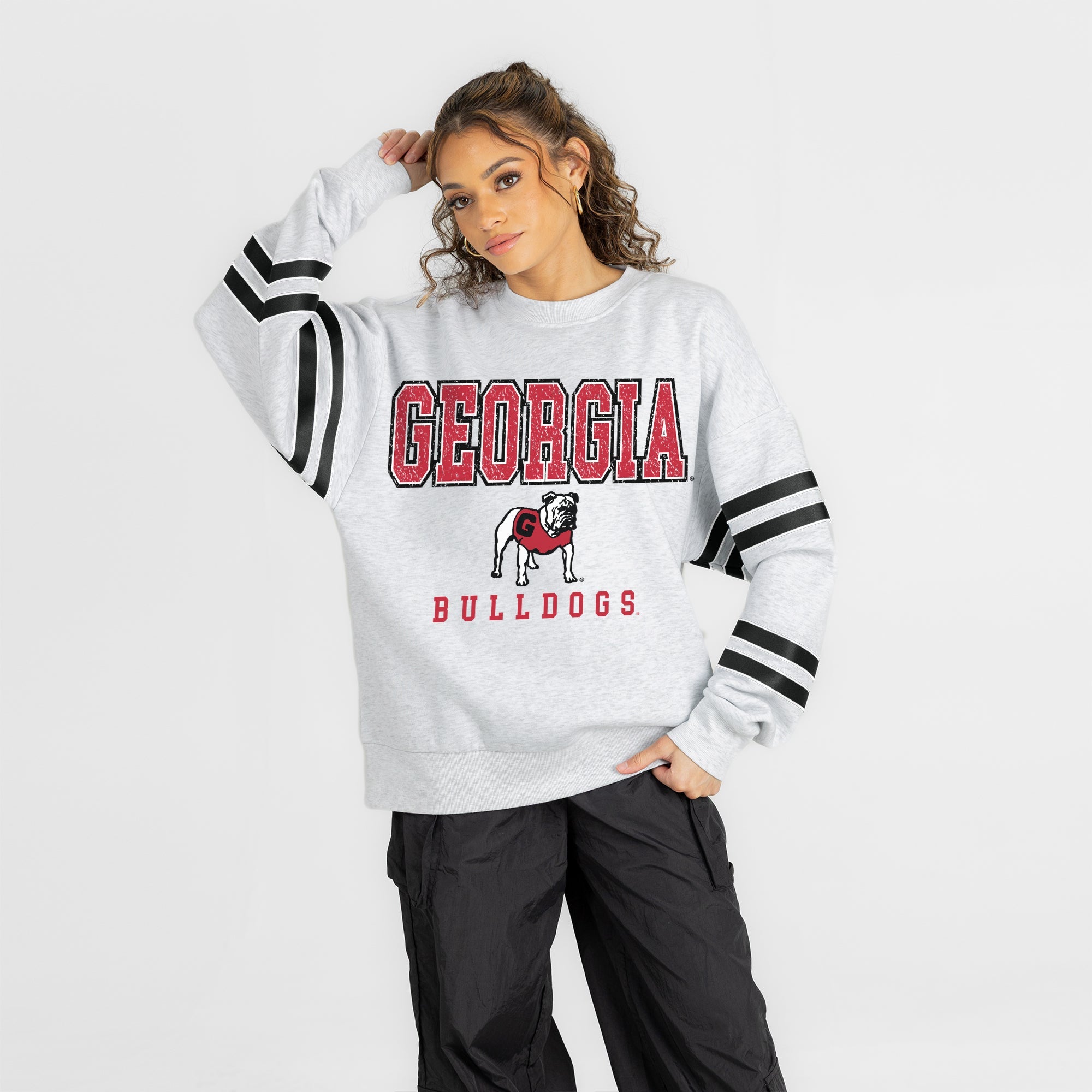 GEORGIA BULLDOGS STADIUM STRIPES STRIPE SLEEVE CREWNECK SWEATSHIRT