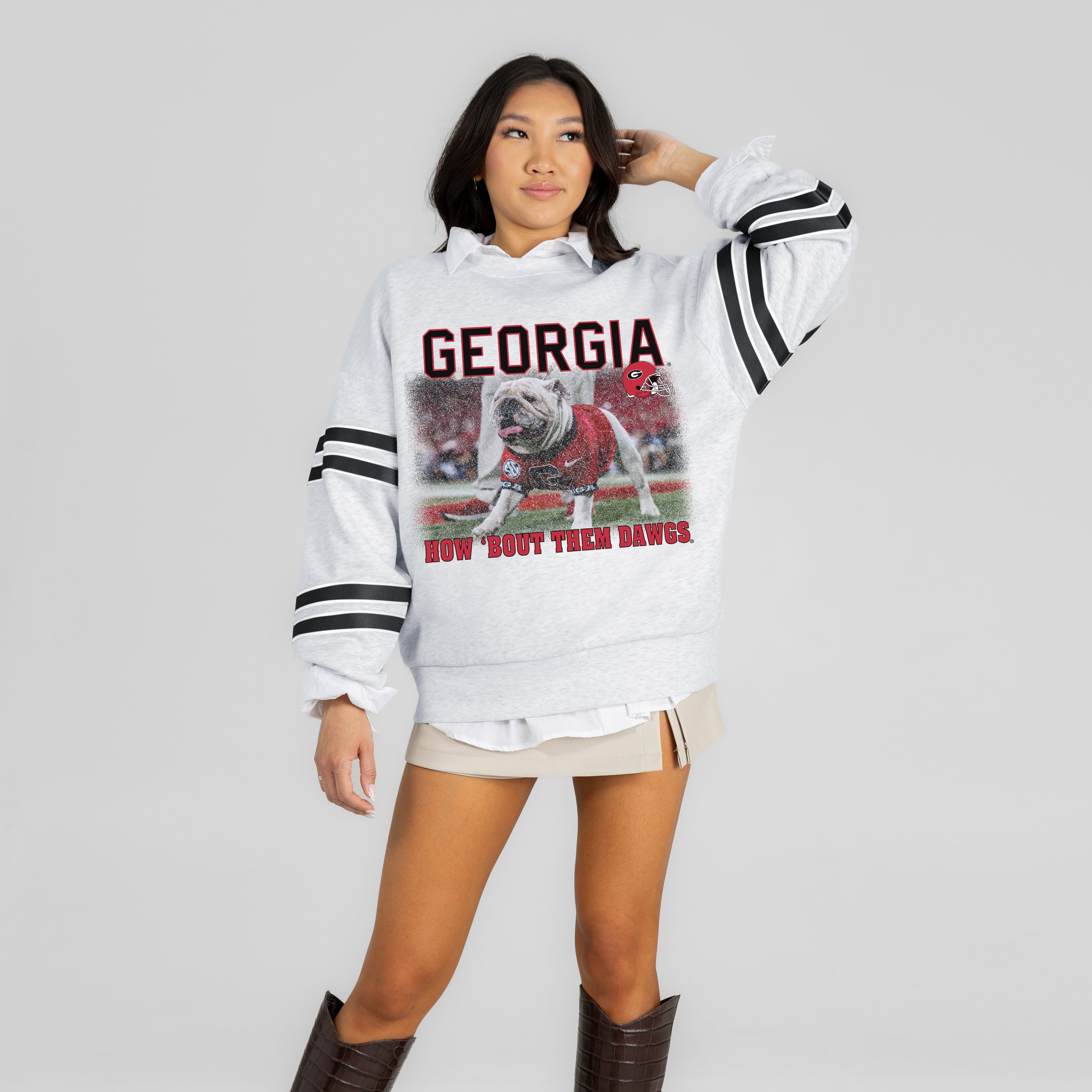 GEORGIA BULLDOGS OFF THE GRID STRIPE SLEEVE CREWNECK SWEATSHIRT