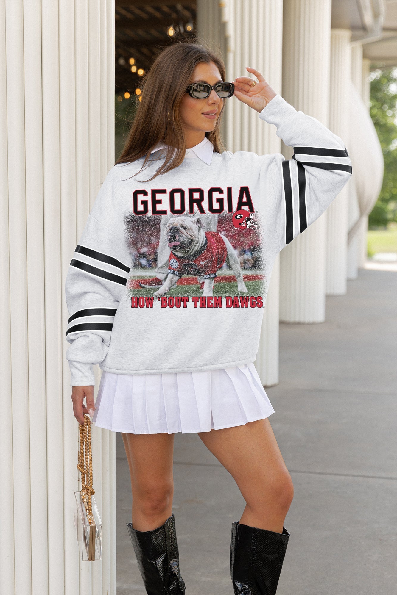 GEORGIA BULLDOGS OFF THE GRID STRIPE SLEEVE CREWNECK SWEATSHIRT