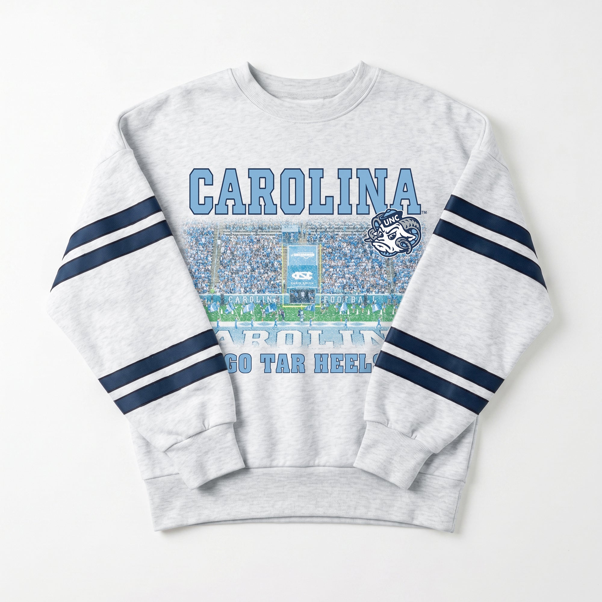 NORTH CAROLINA TAR HEELS OFF THE GRID STRIPE SLEEVE CREWNECK SWEATSHIRT