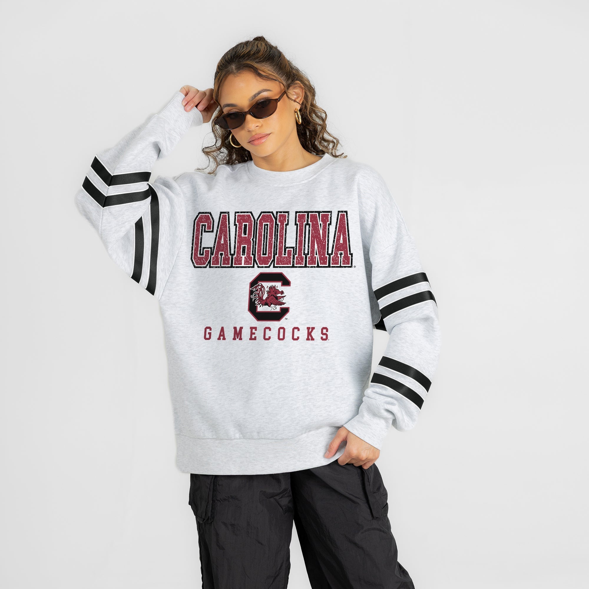 SOUTH CAROLINA GAMECOCKS STADIUM STRIPES STRIPE SLEEVE CREWNECK SWEATSHIRT