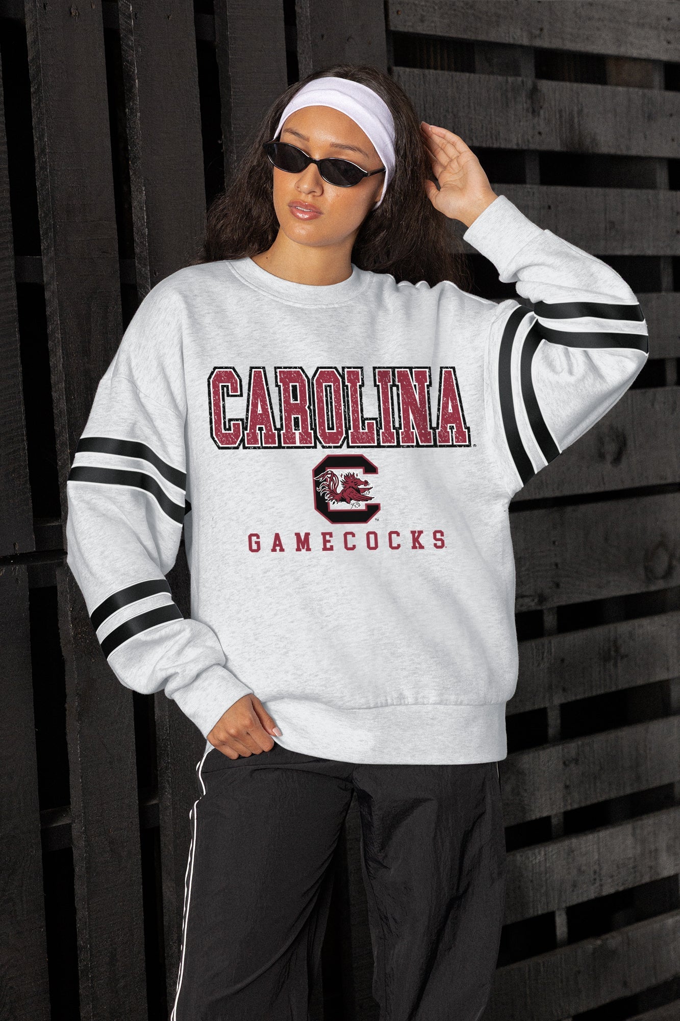 SOUTH CAROLINA GAMECOCKS STADIUM STRIPES STRIPE SLEEVE CREWNECK SWEATSHIRT