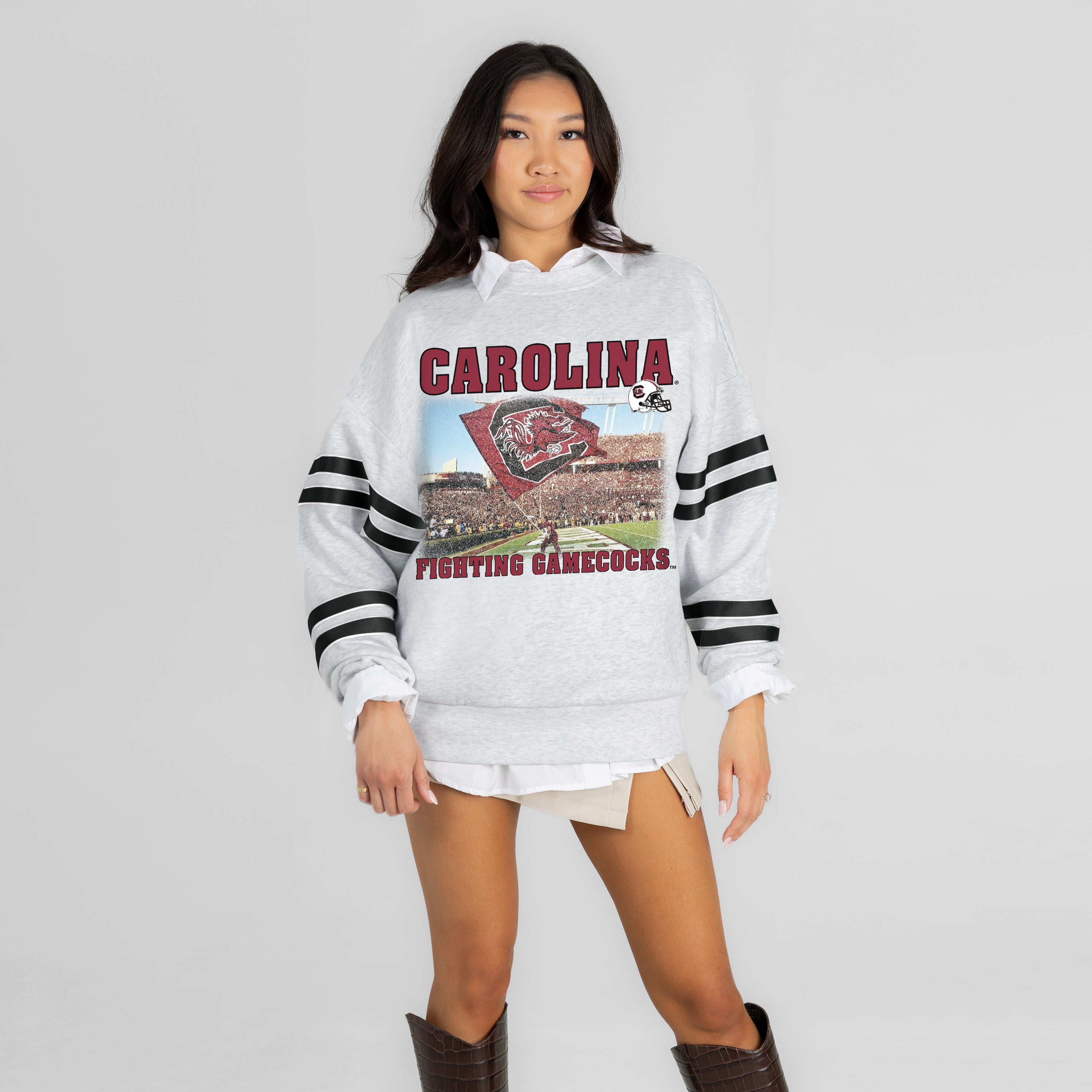 SOUTH CAROLINA GAMECOCKS OFF THE GRID STRIPE SLEEVE CREWNECK SWEATSHIRT