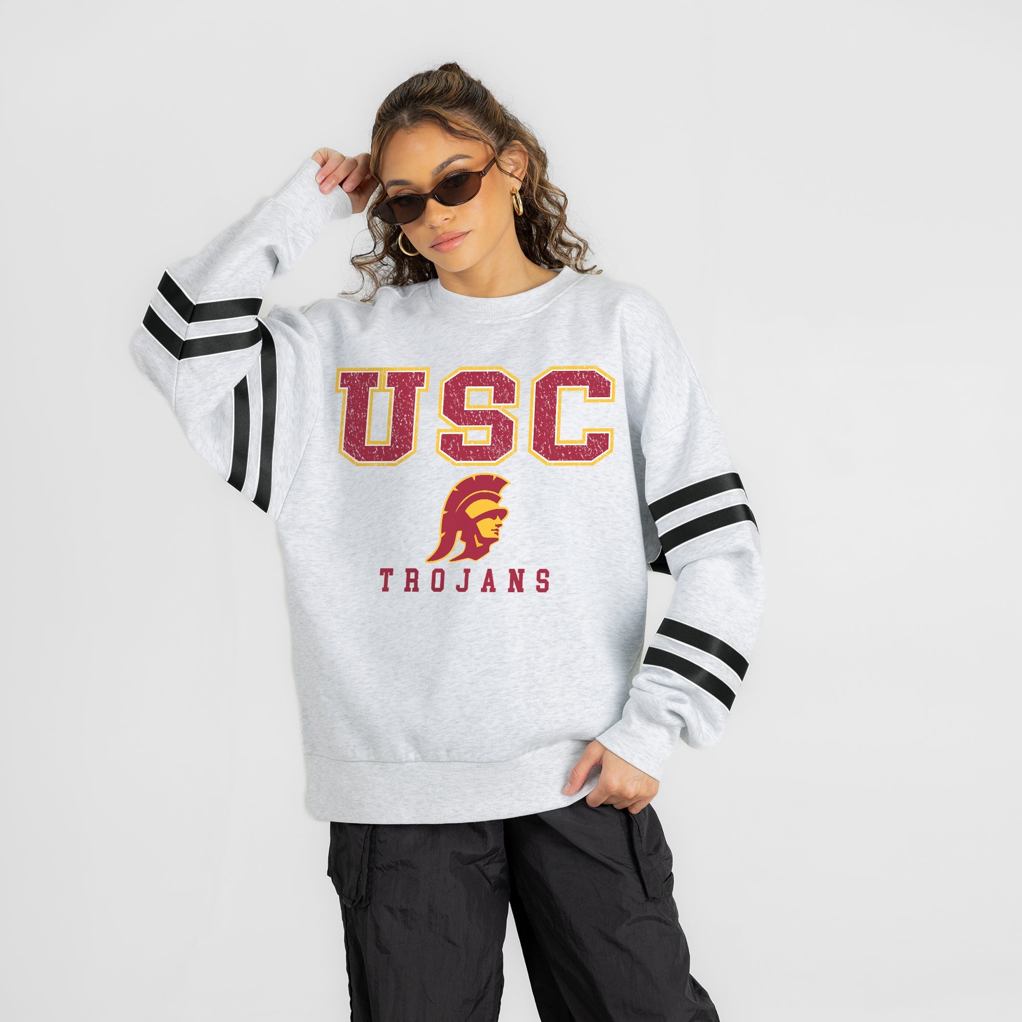 USC TROJANS STADIUM STRIPES STRIPE SLEEVE CREWNECK SWEATSHIRT
